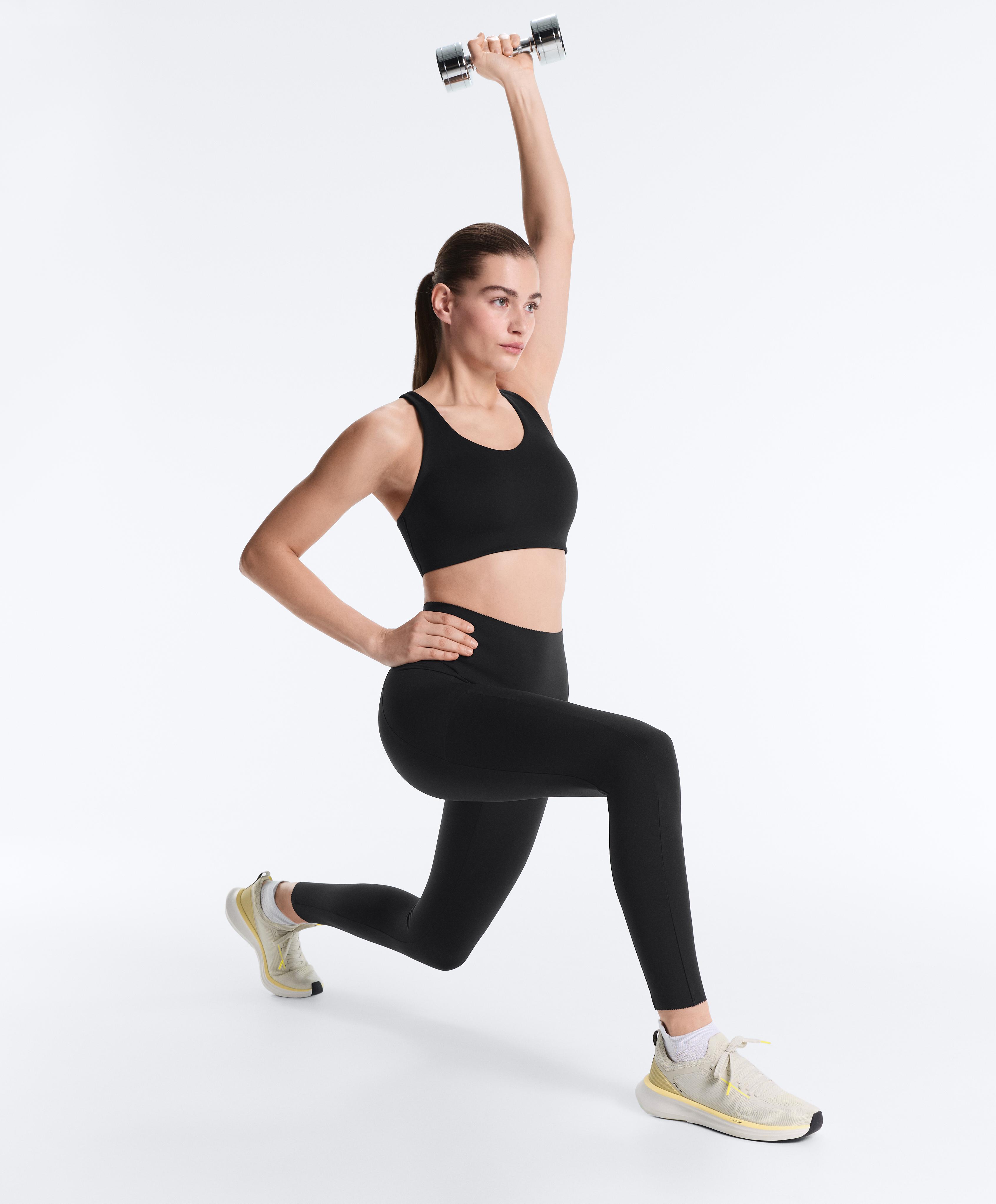 Compressive high-waisted pocket ankle-length leggings — BLACK