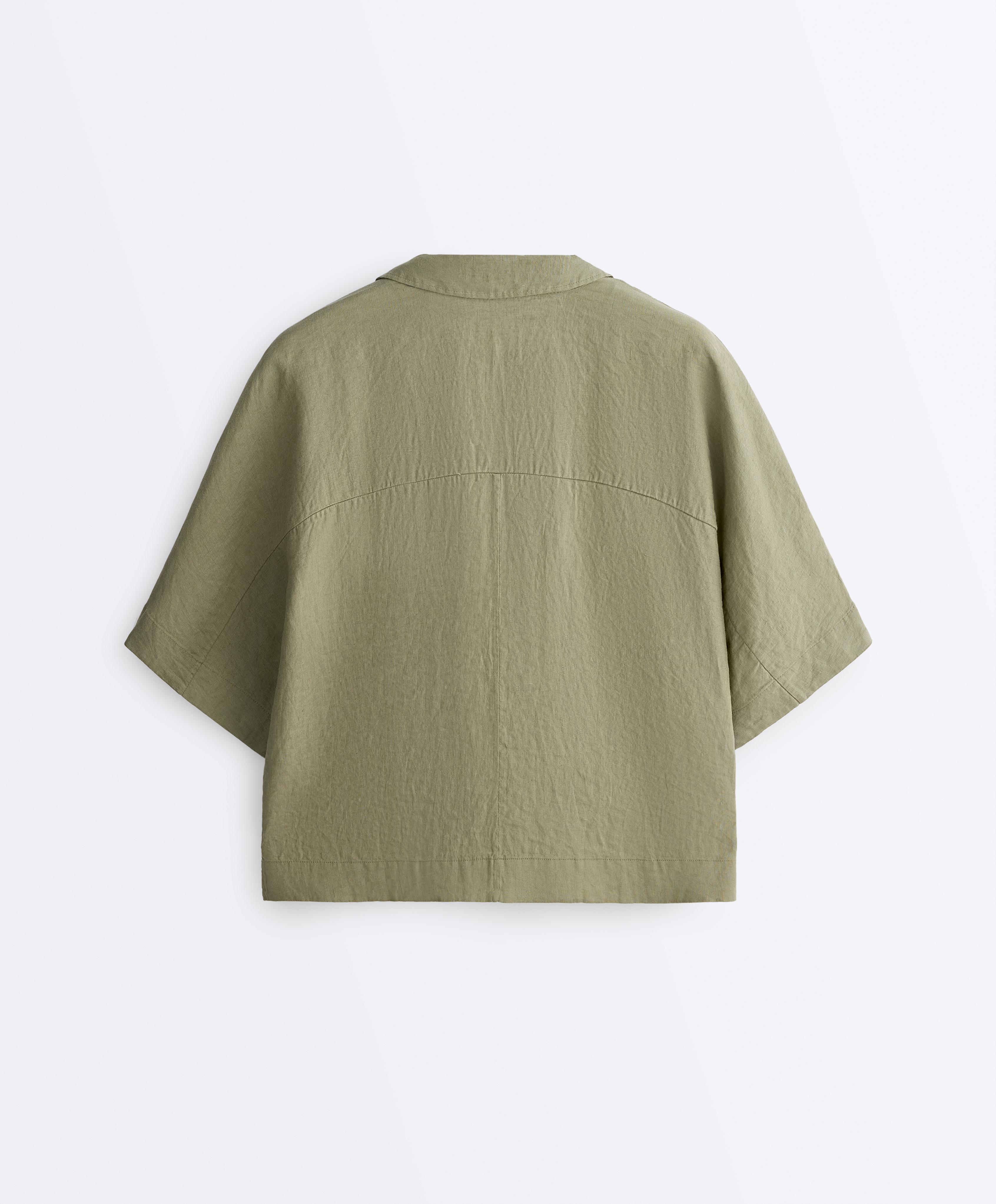 Oversize 100% linen polo shirt — YELLOW GREEN
