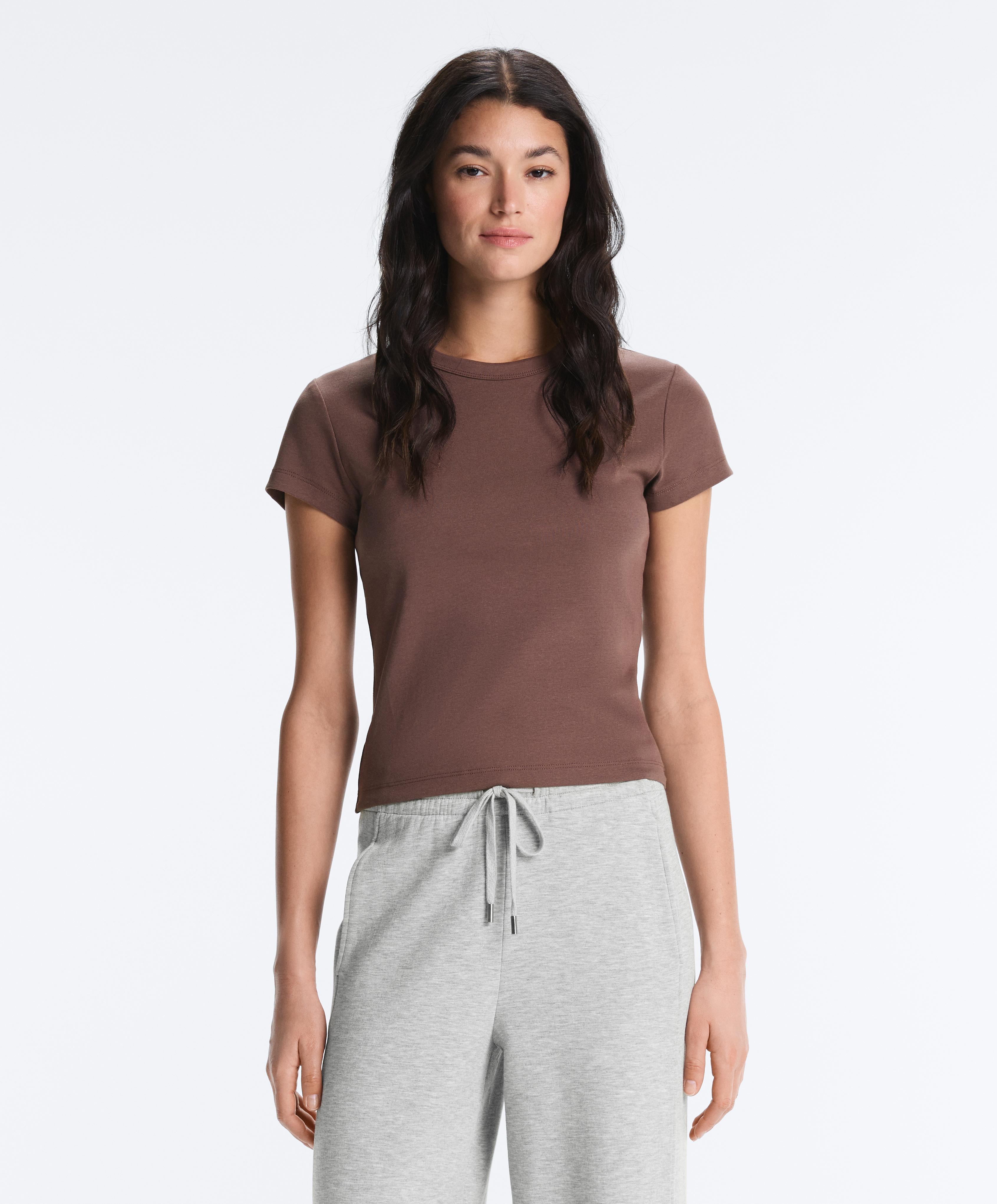 Fitted rib cotton blend T-shirt