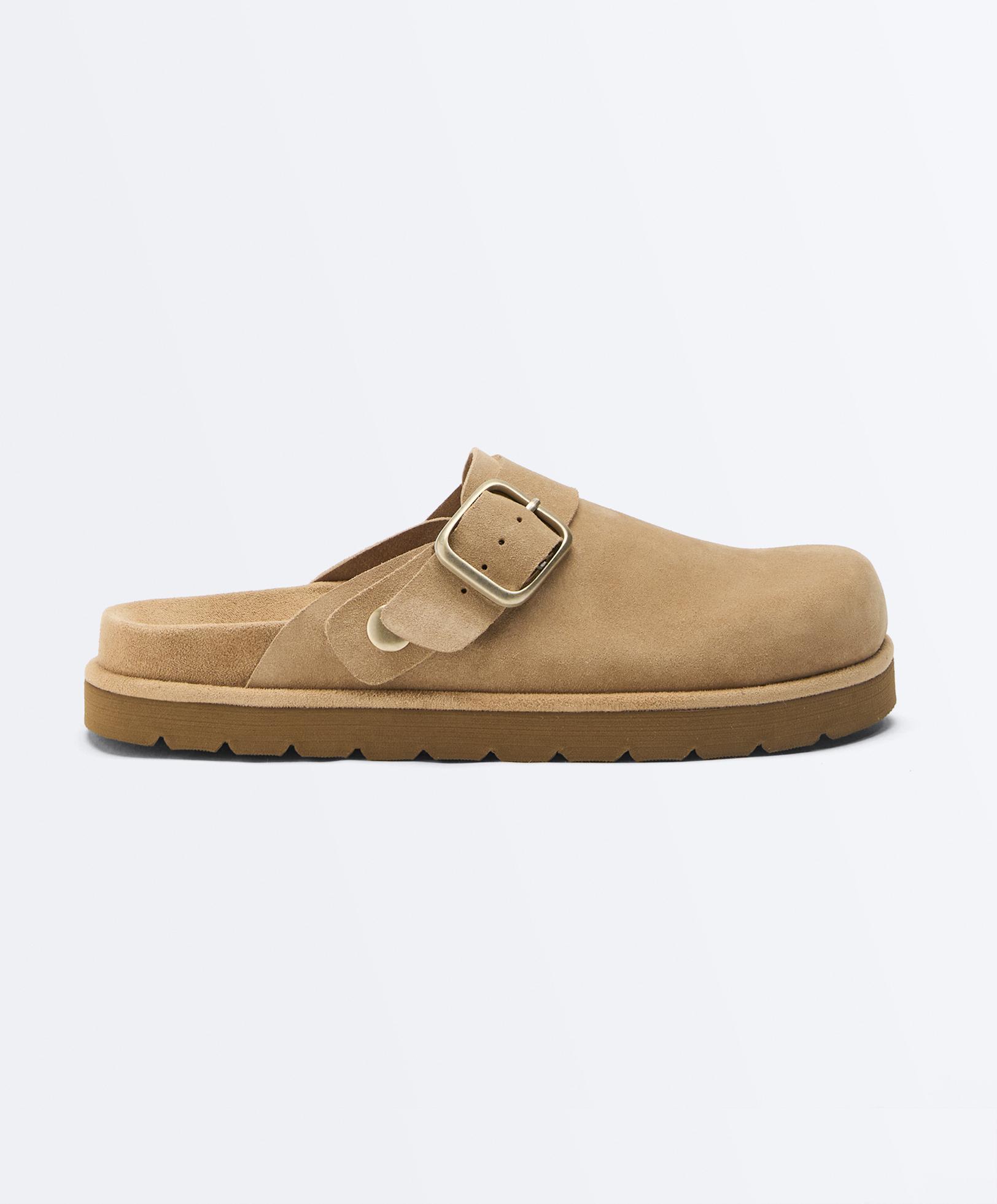 Buckled split-leather mules — TOASTED BROWN