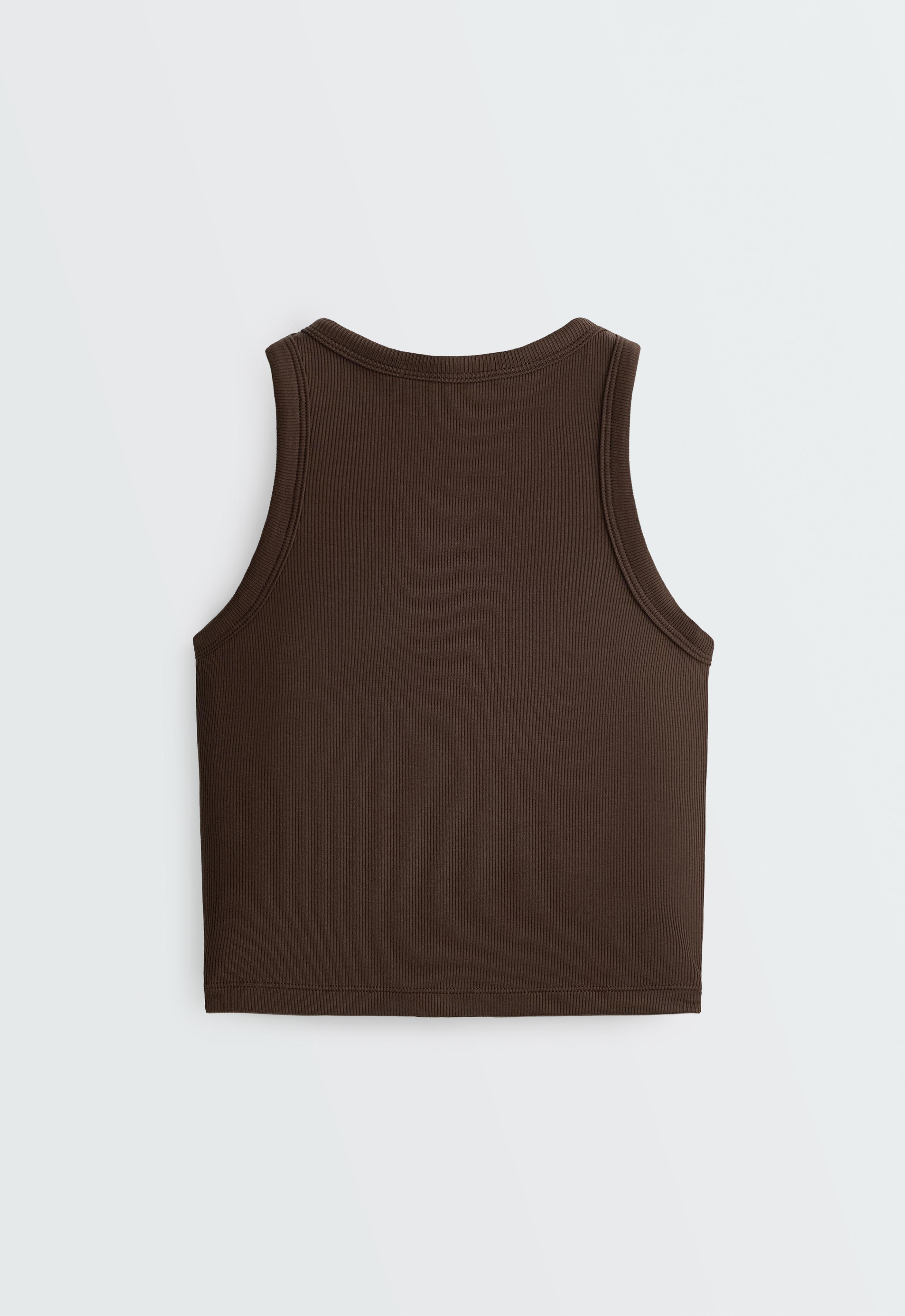 Rib modal blend long tank top — DARK BROWN