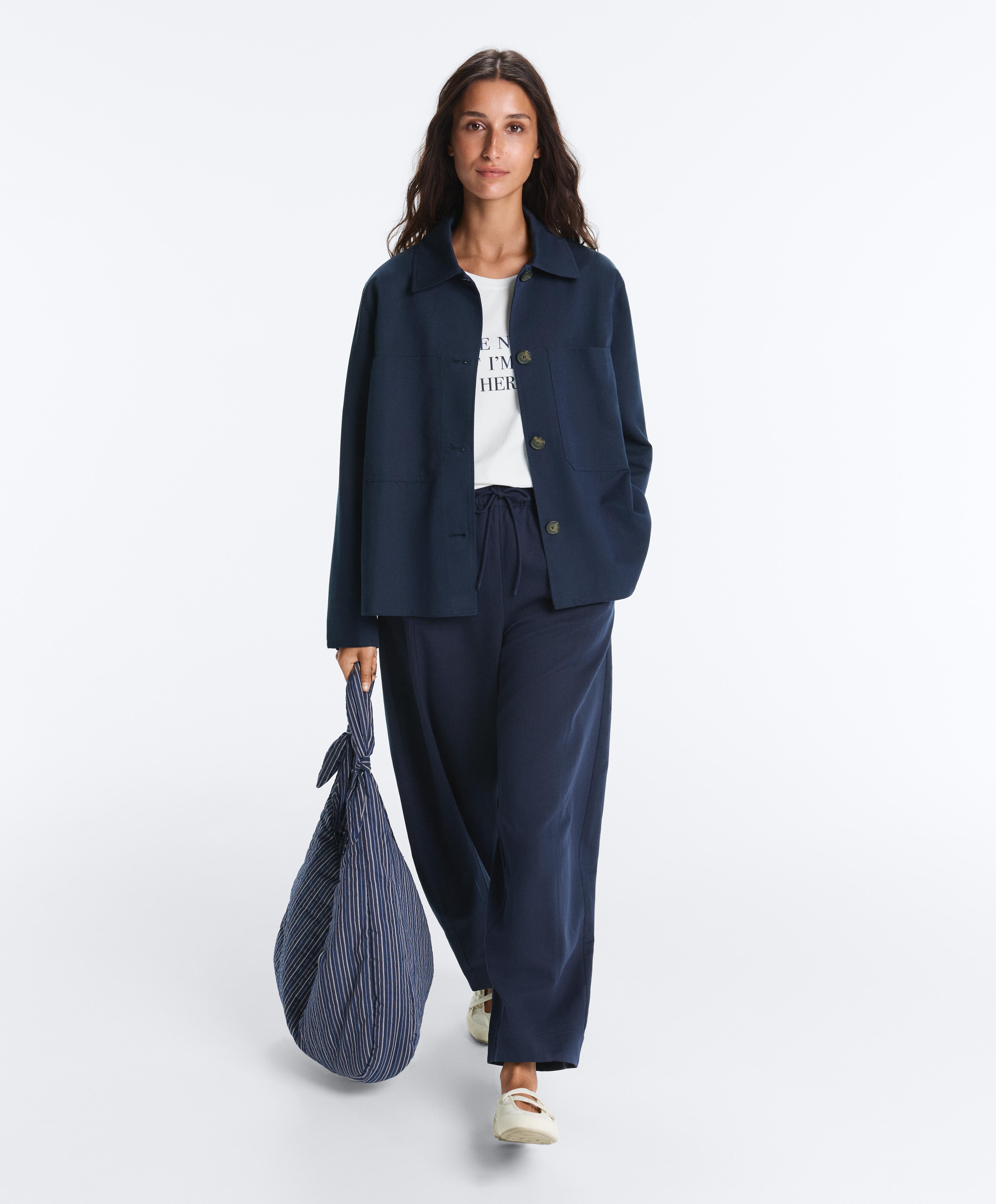 Cotton blend pocket jacket — NAVY BLUE
