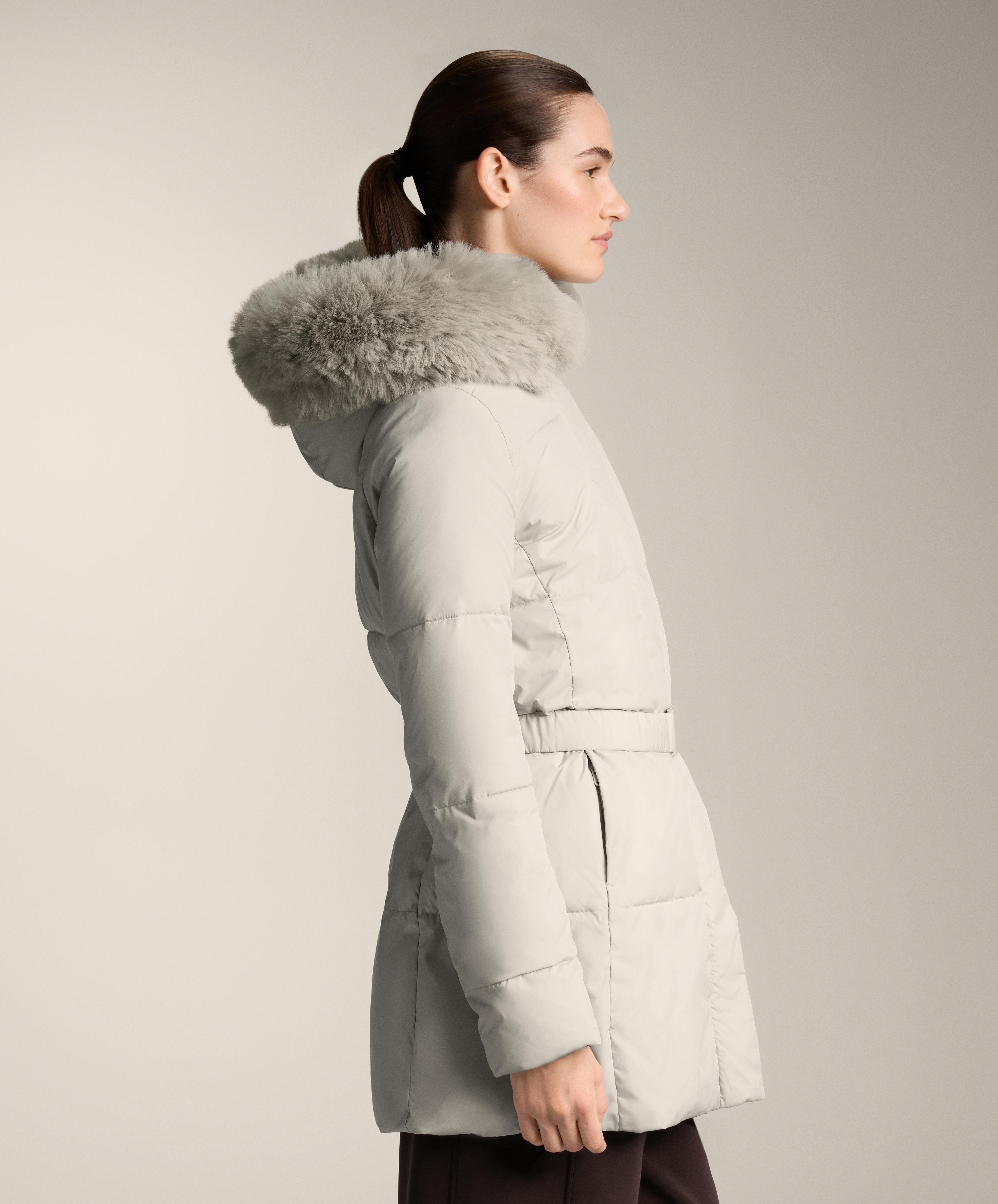 Water-repellent Primaloft® padded midi jacket — STONE               