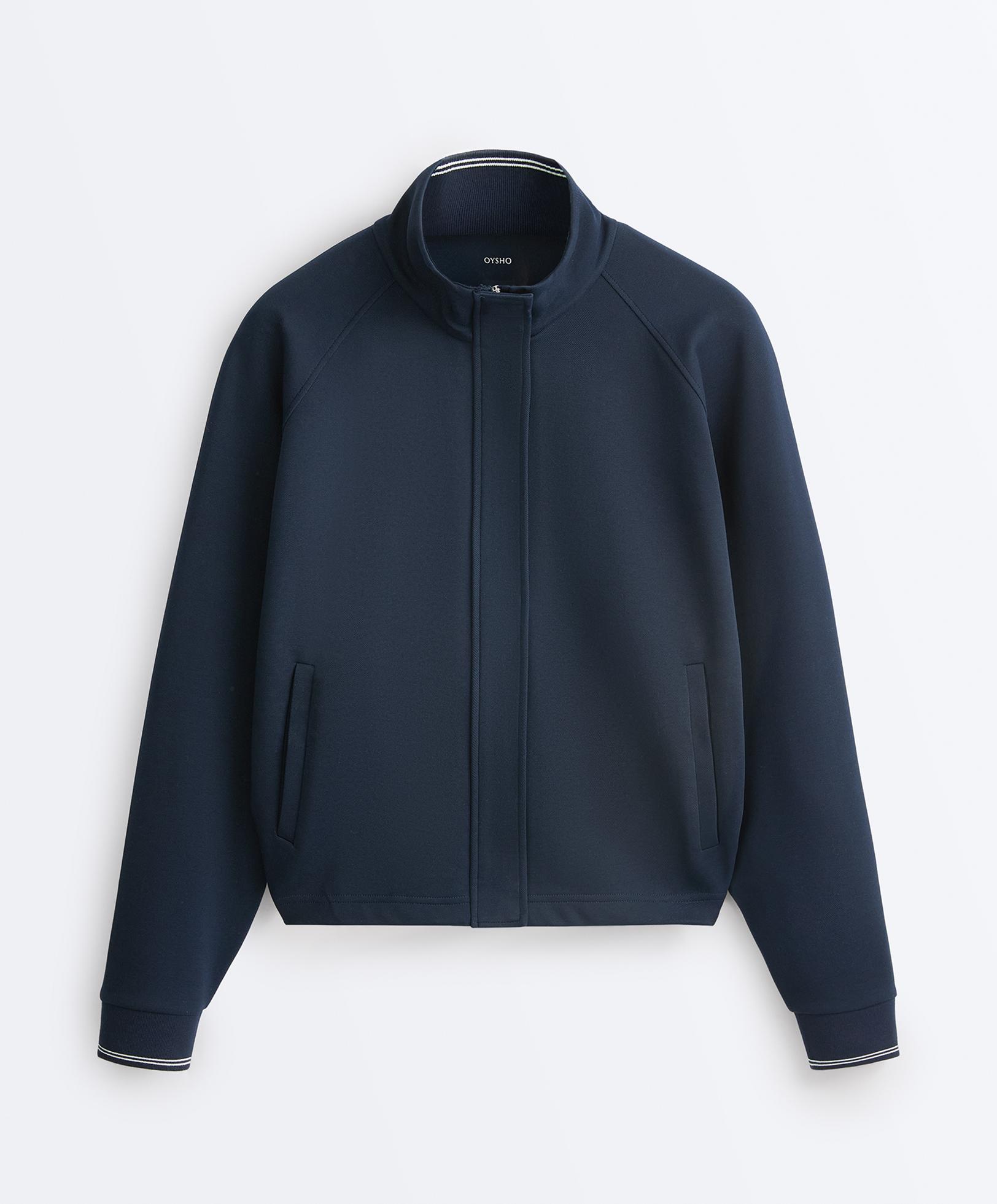 Piqué jacket with cotton contrast piping — NAVY BLUE