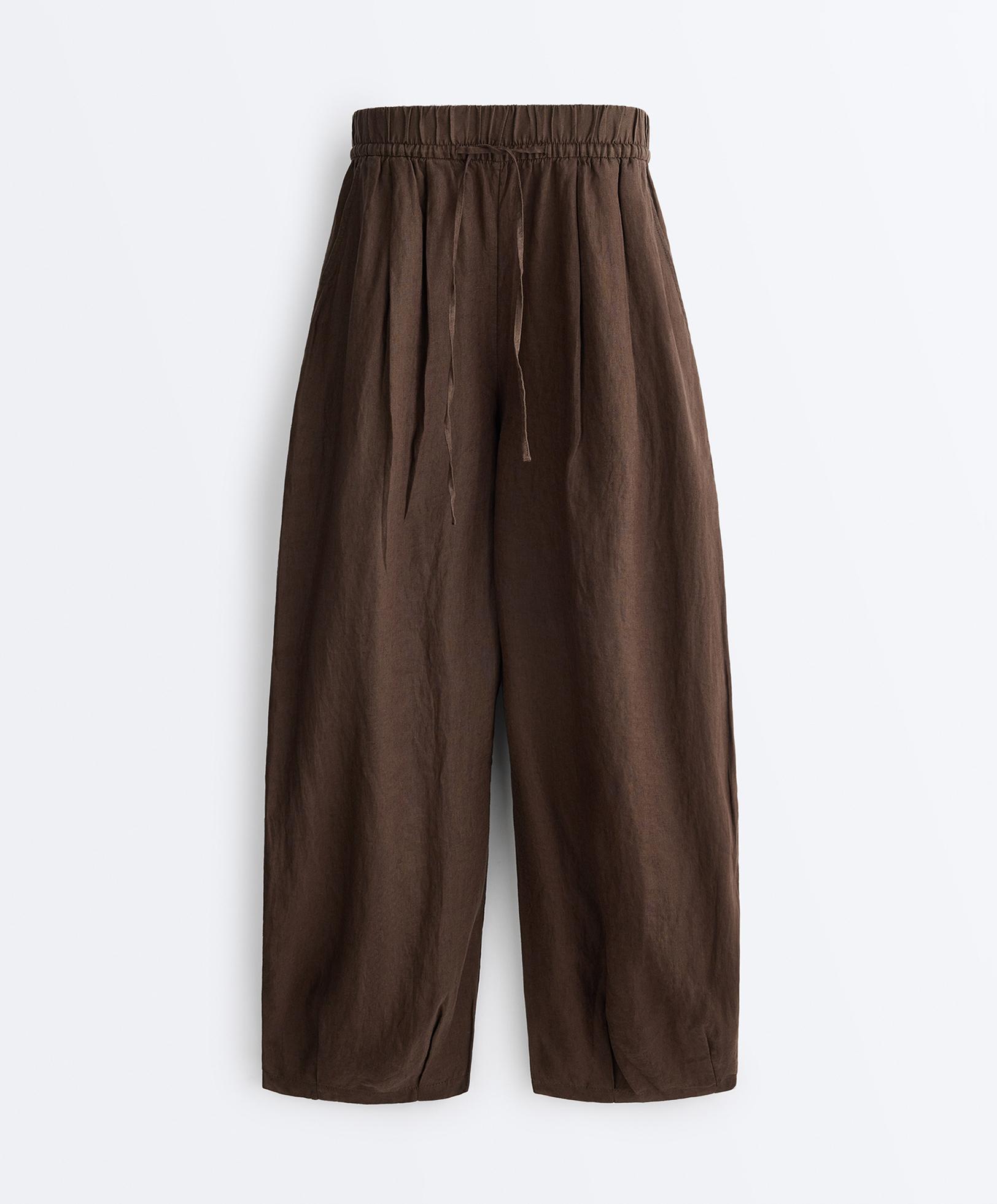 100% linen balloon trousers — DARK BROWN