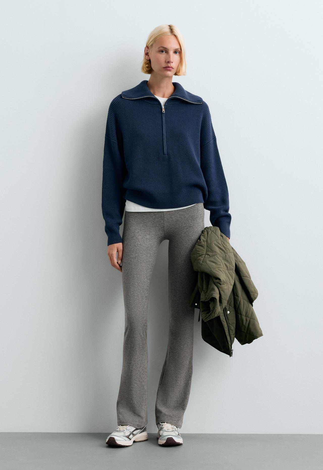 Knit jumper with half zip, cotton and 18% wool — NAVY BLUE