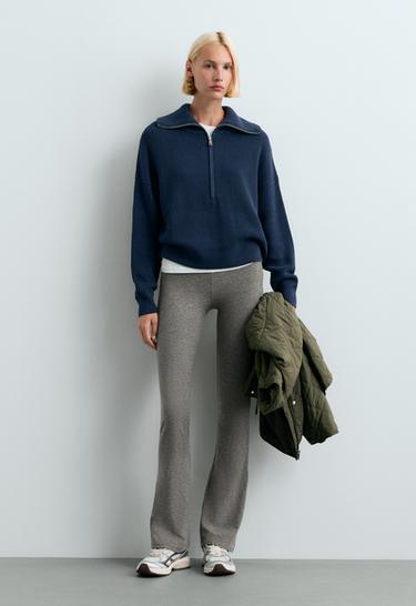 Knit jumper with half zip, cotton and 18% wool — NAVY BLUE 1