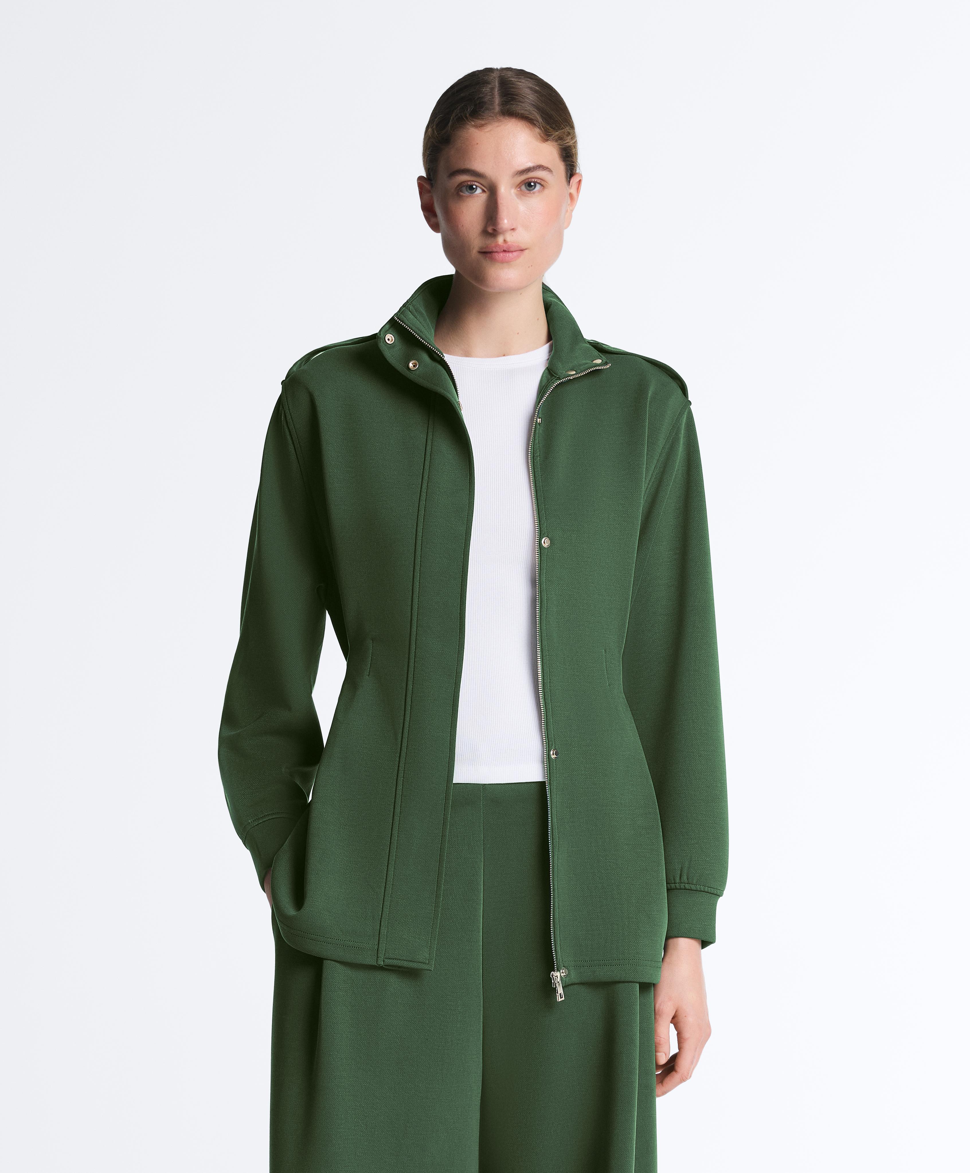 Long utility jacket with cotton and modal twill belt