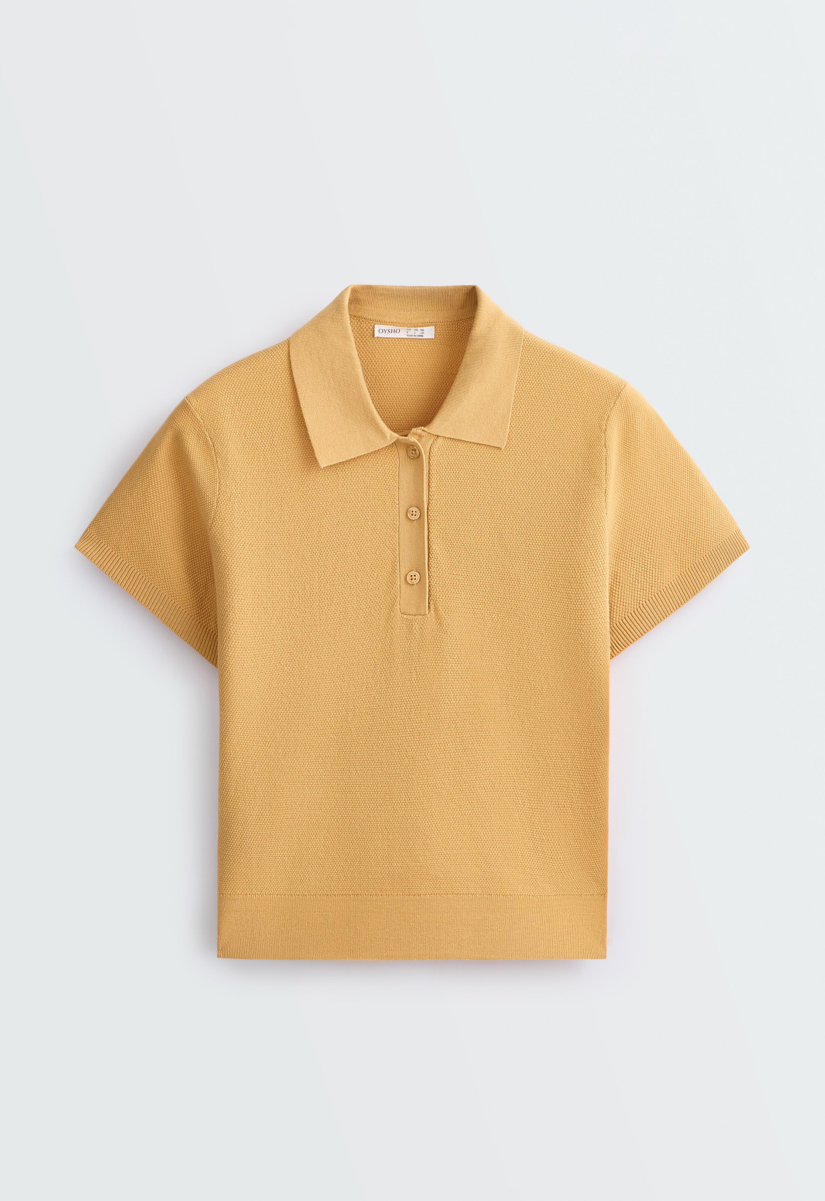 Short-sleeved button knit polo shirt — OCHRE
