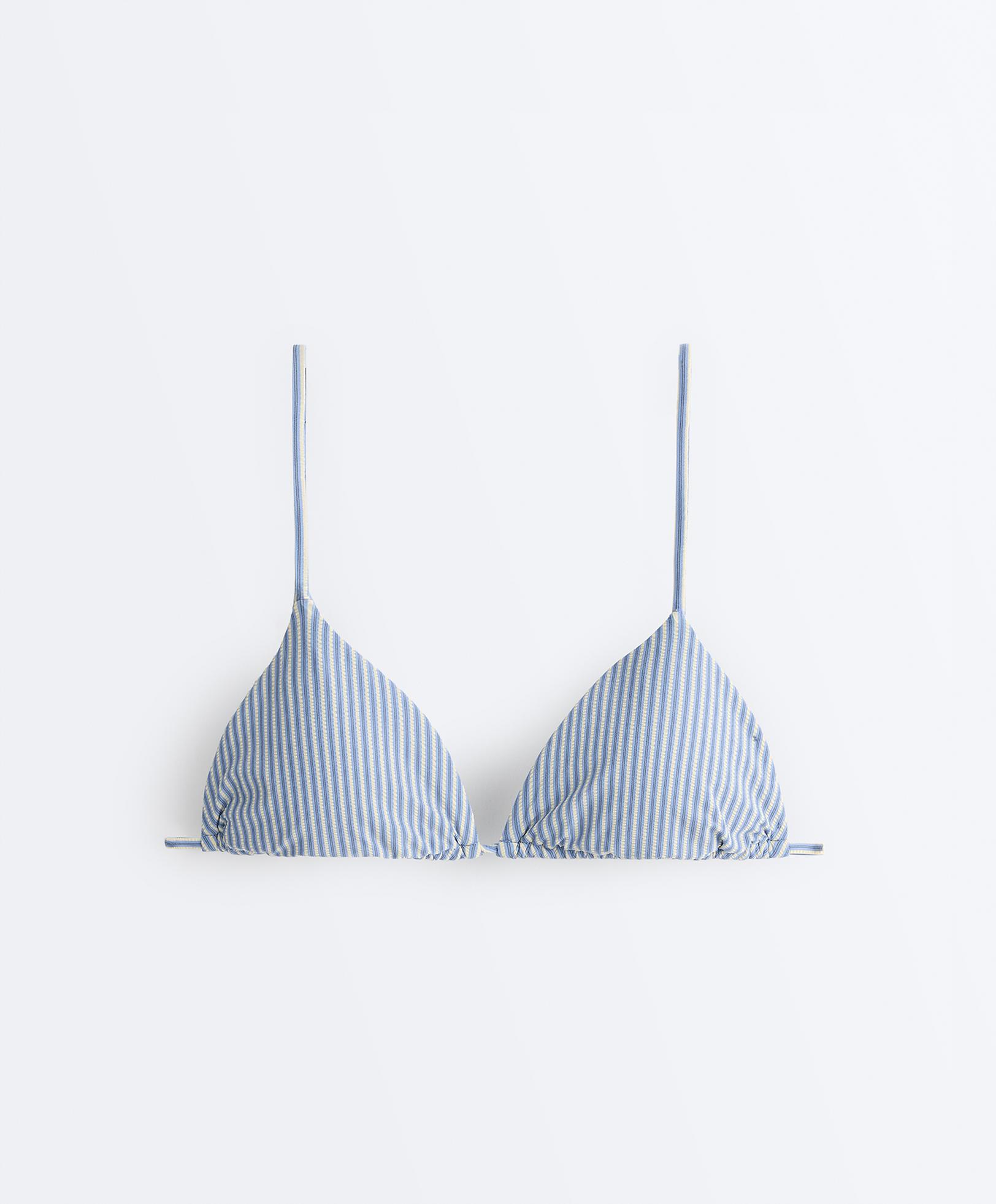 Textured stripe triangle bikini — SKY BLUE
