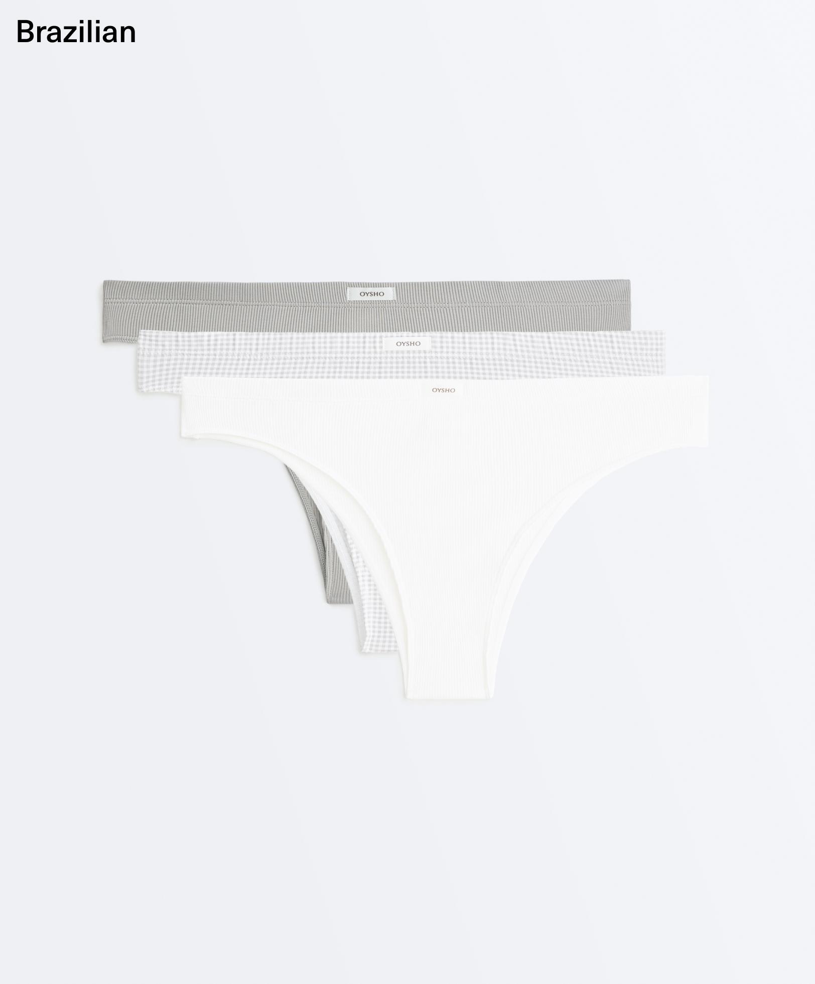 3 cotton blend Brazilian briefs — PALE GREY