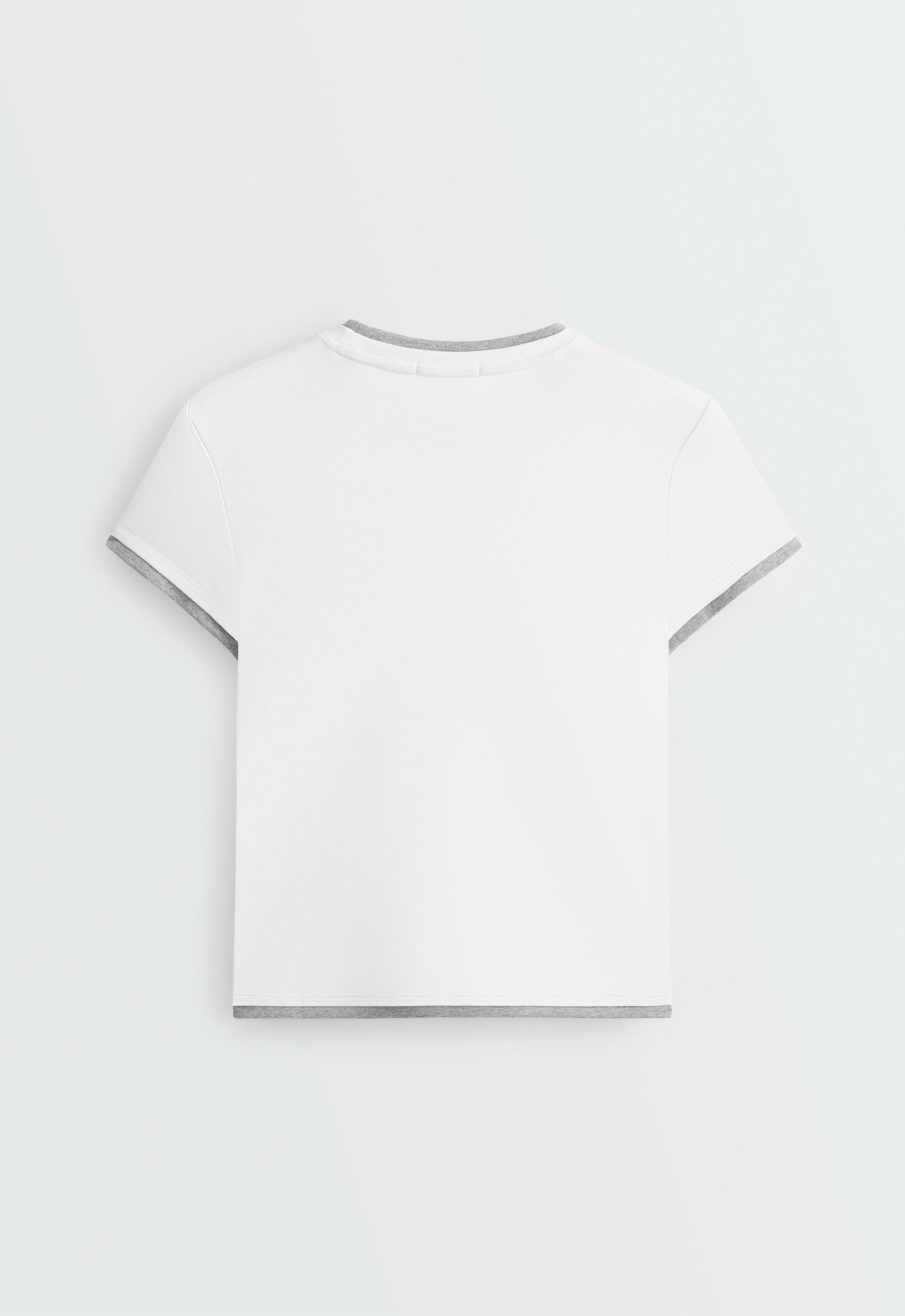 Cotton blend double rib effect short sleeve T-shirt — WHITE 