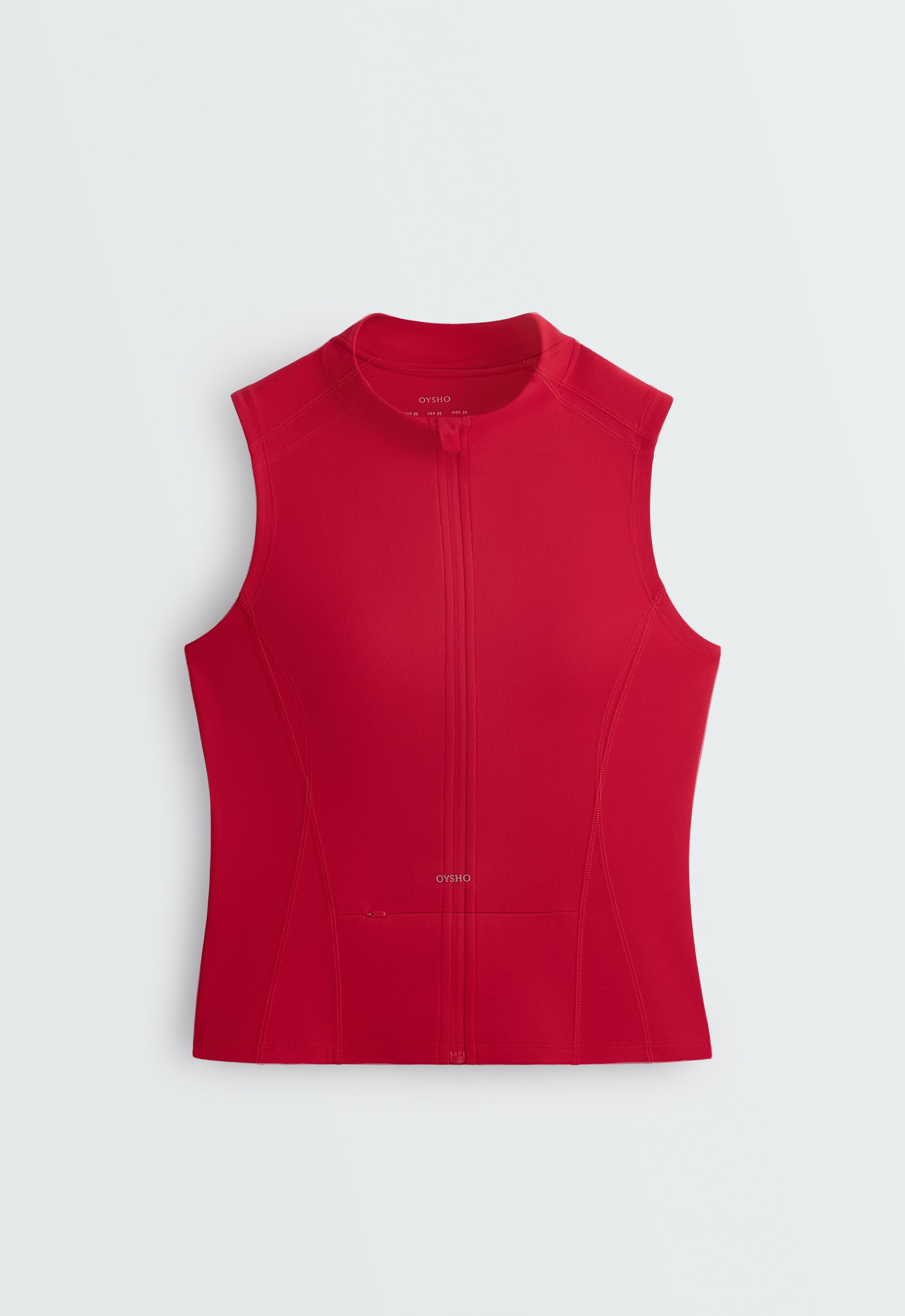 Sleeveless zip T-shirt — STRAWBERRY