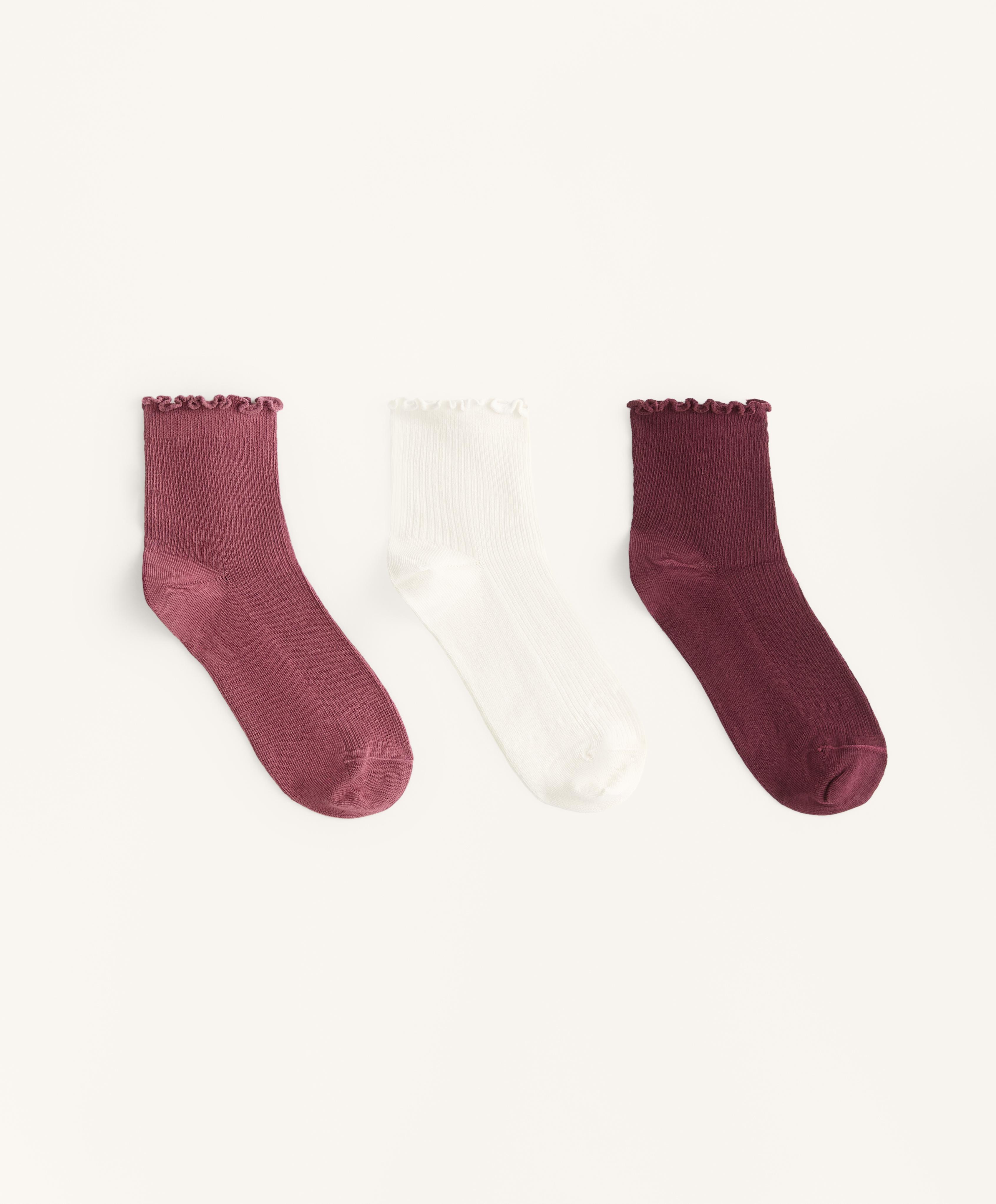3 pairs of cotton blend quarter socks with curled edge