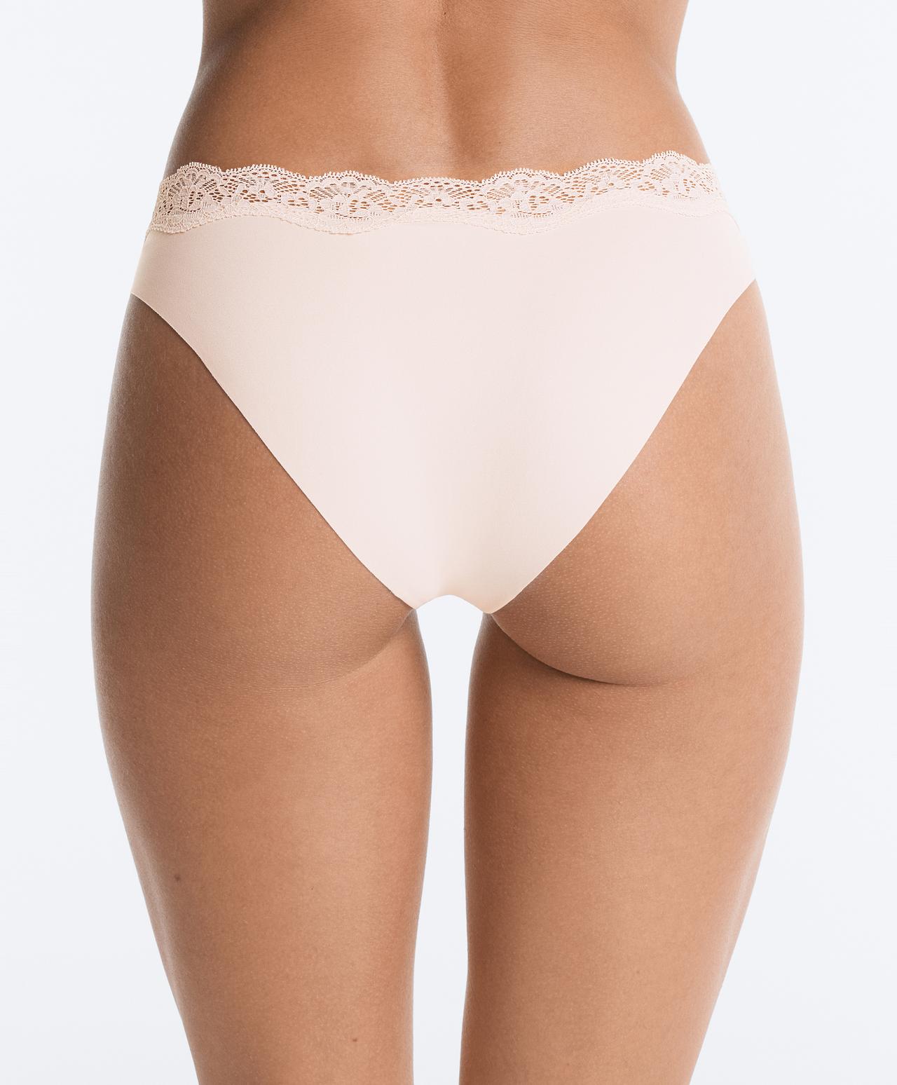 3 laser-cut lace and polyamide blend classic briefs — CHOCOLATE
