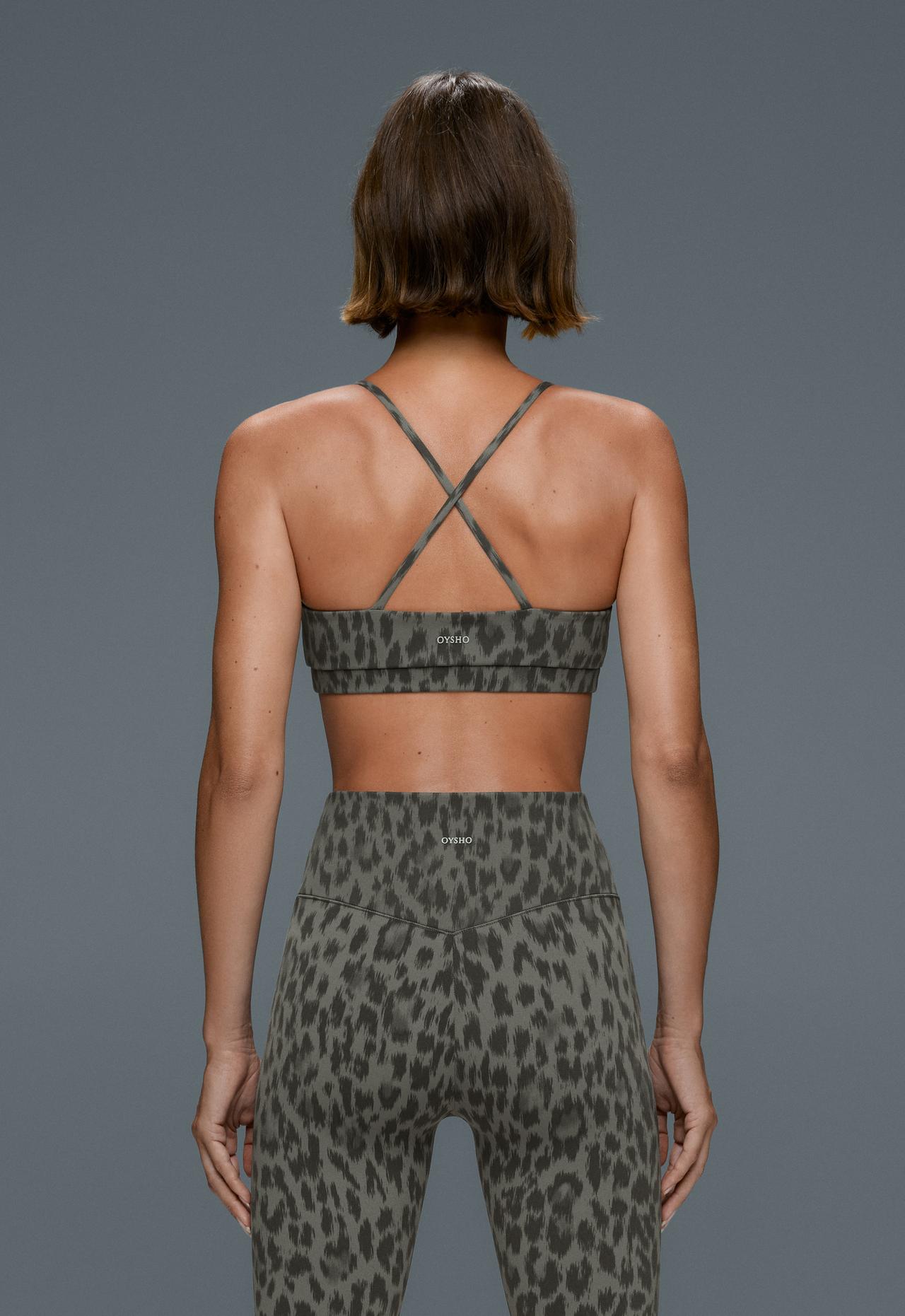 Evermove leopard low-support sports bra — CHARCOAL GREY