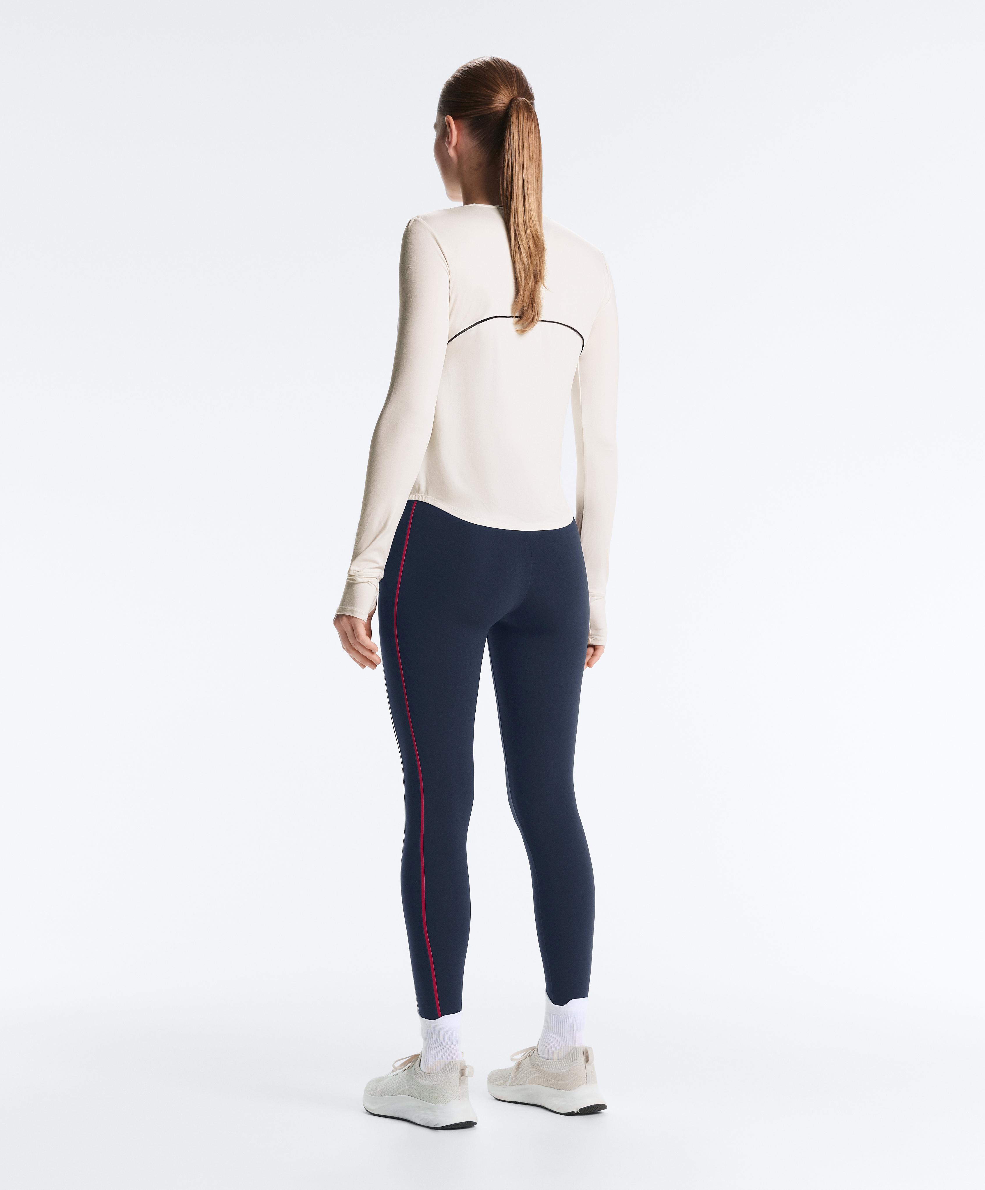 Long-sleeve technical piping T-shirt — PALE ECRU