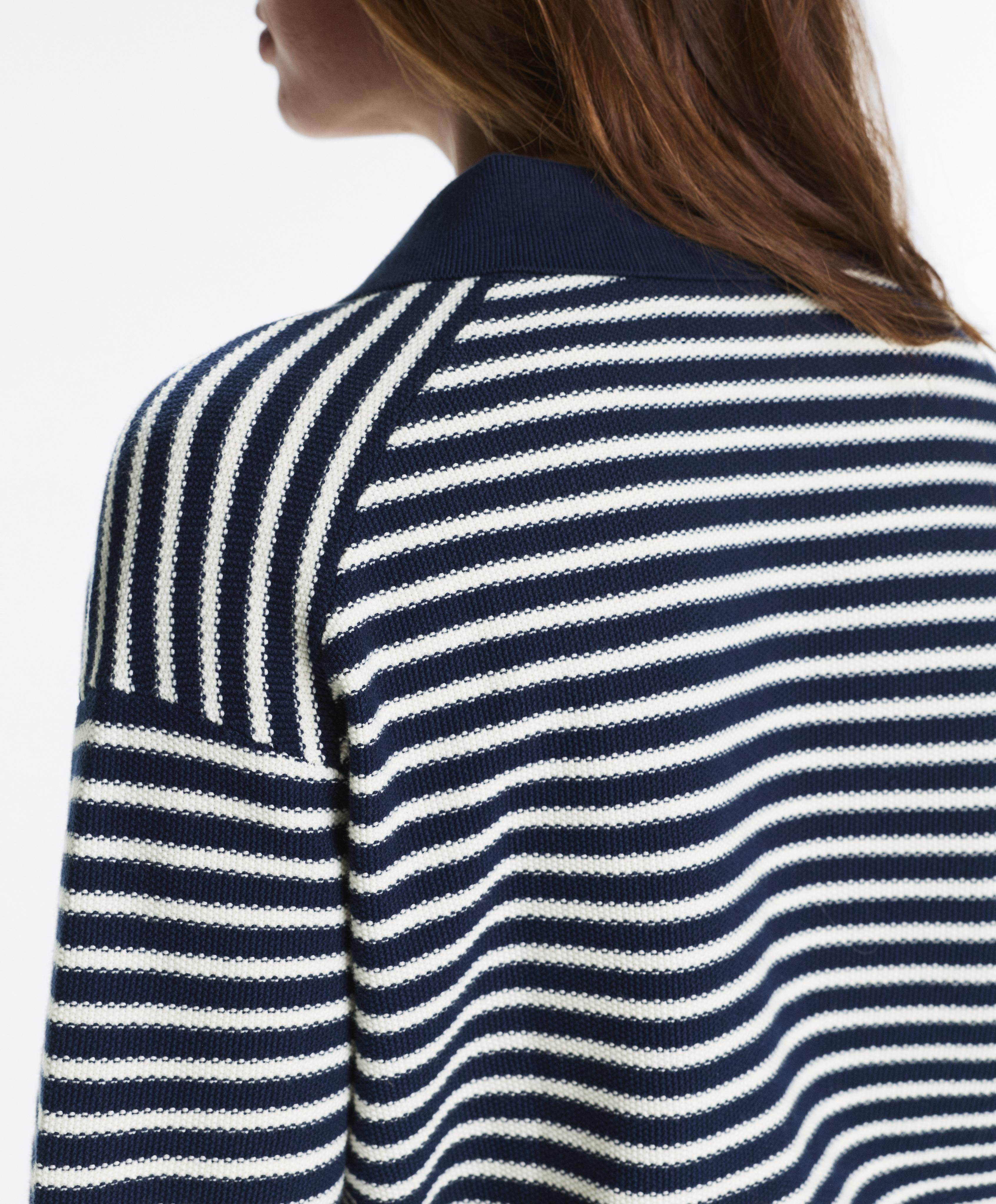 100% cotton striped knit polo shirt — NAVY BLUE