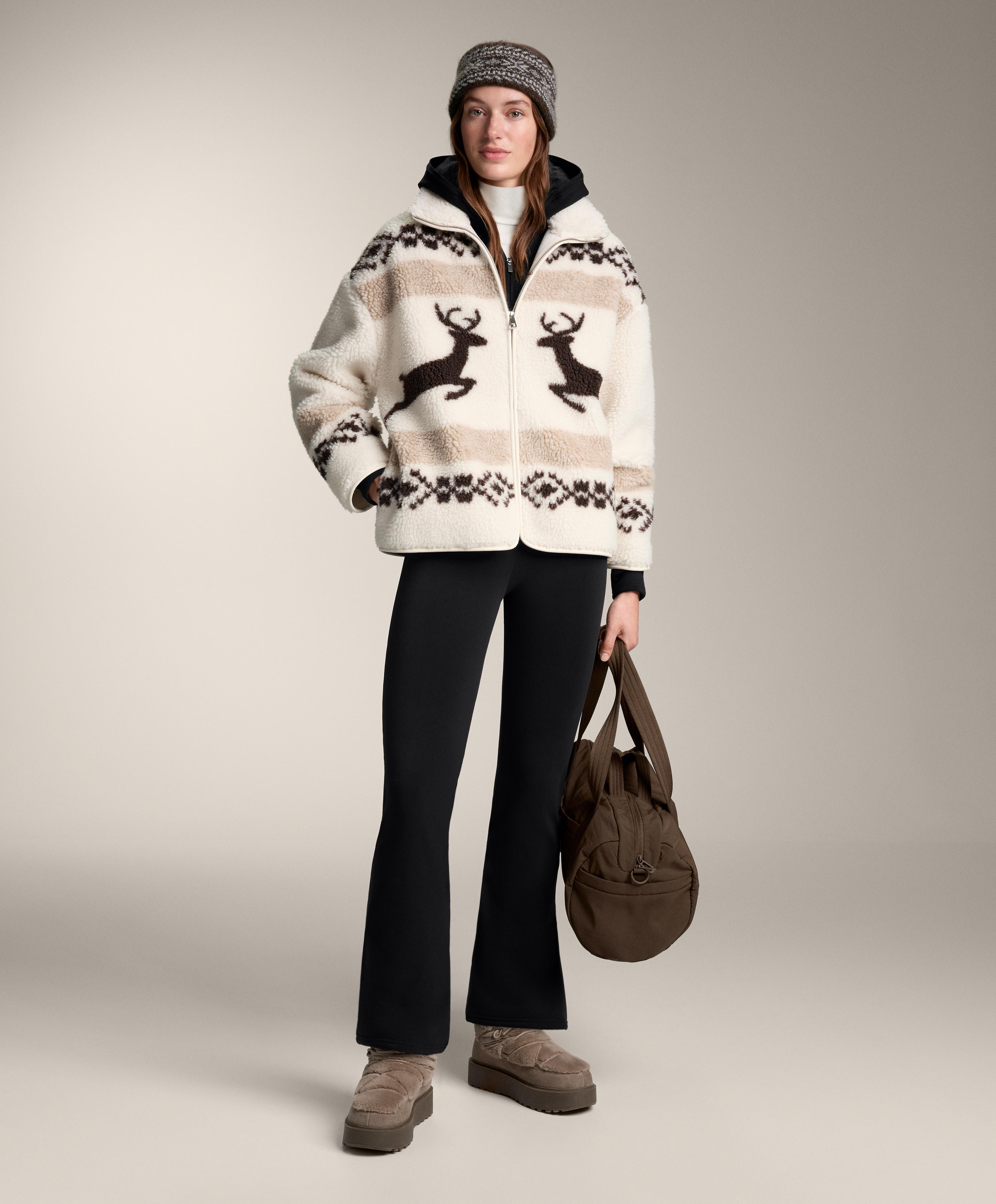 High-neck deer faux-shearling jacket. High-neck deer faux-shearling jacket.