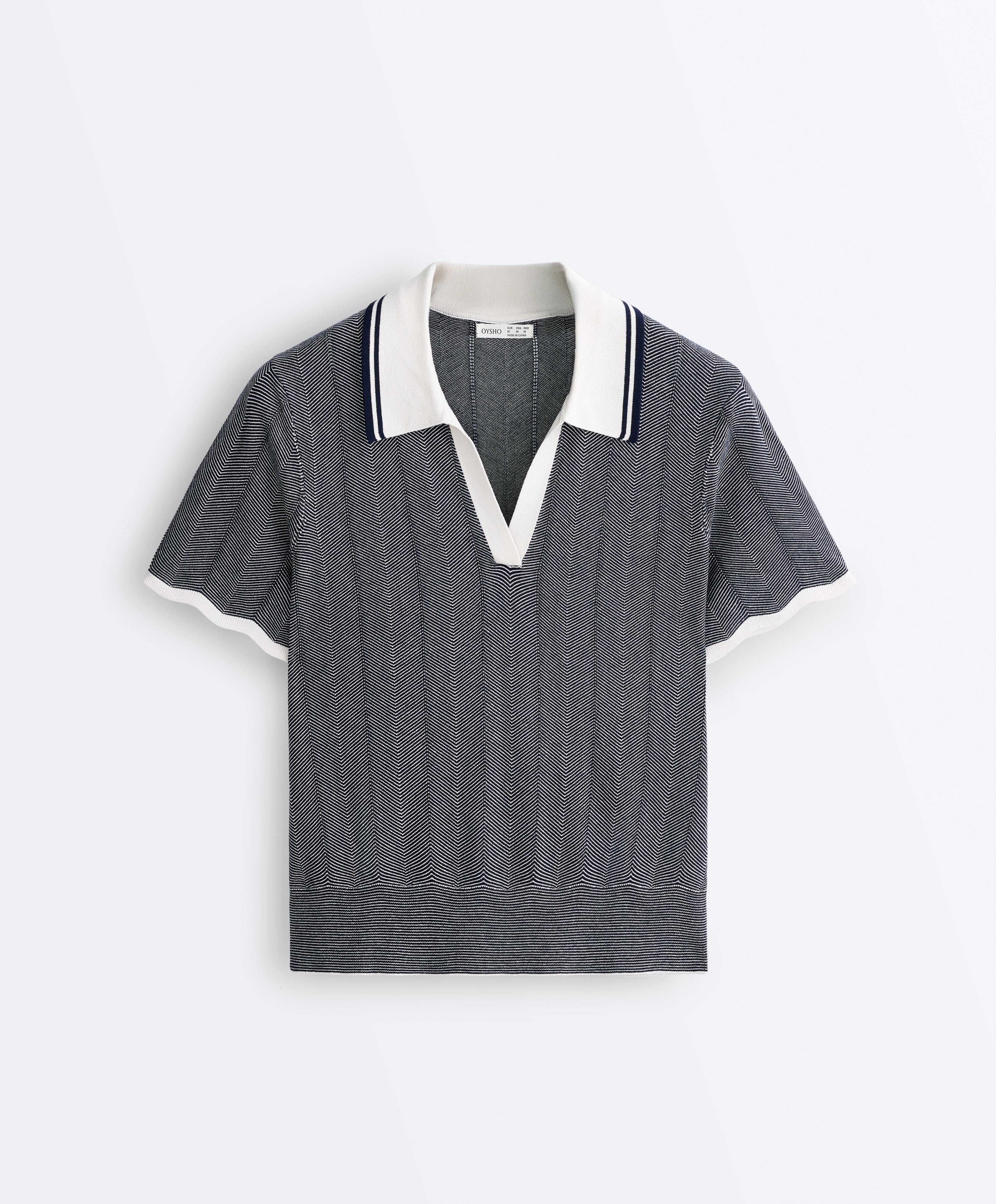 Herringbone short sleeve knit polo shirt