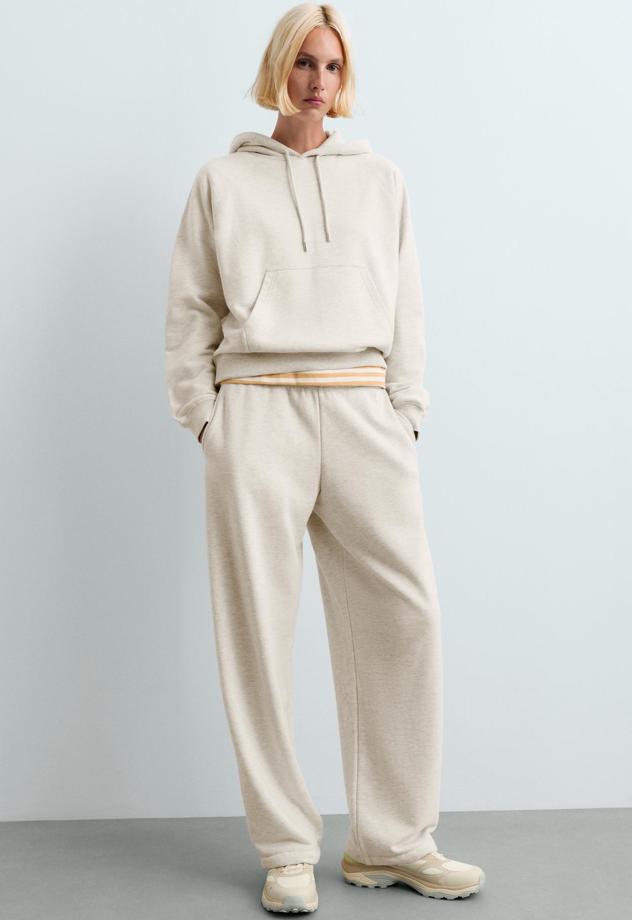 Cotton-blend fleece hoodie — OATMEAL