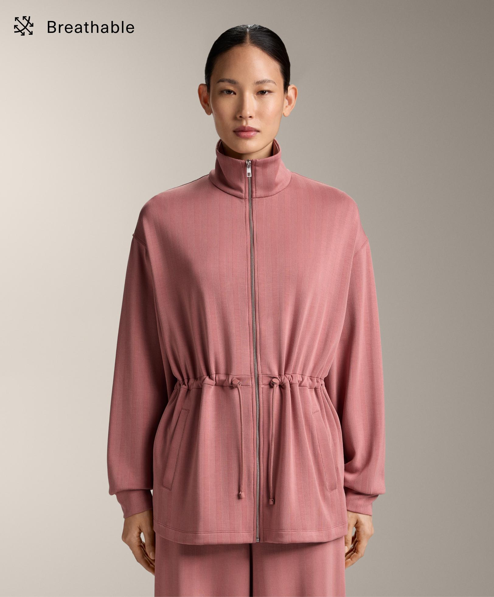 Veste longue taille ajustable texture rayée