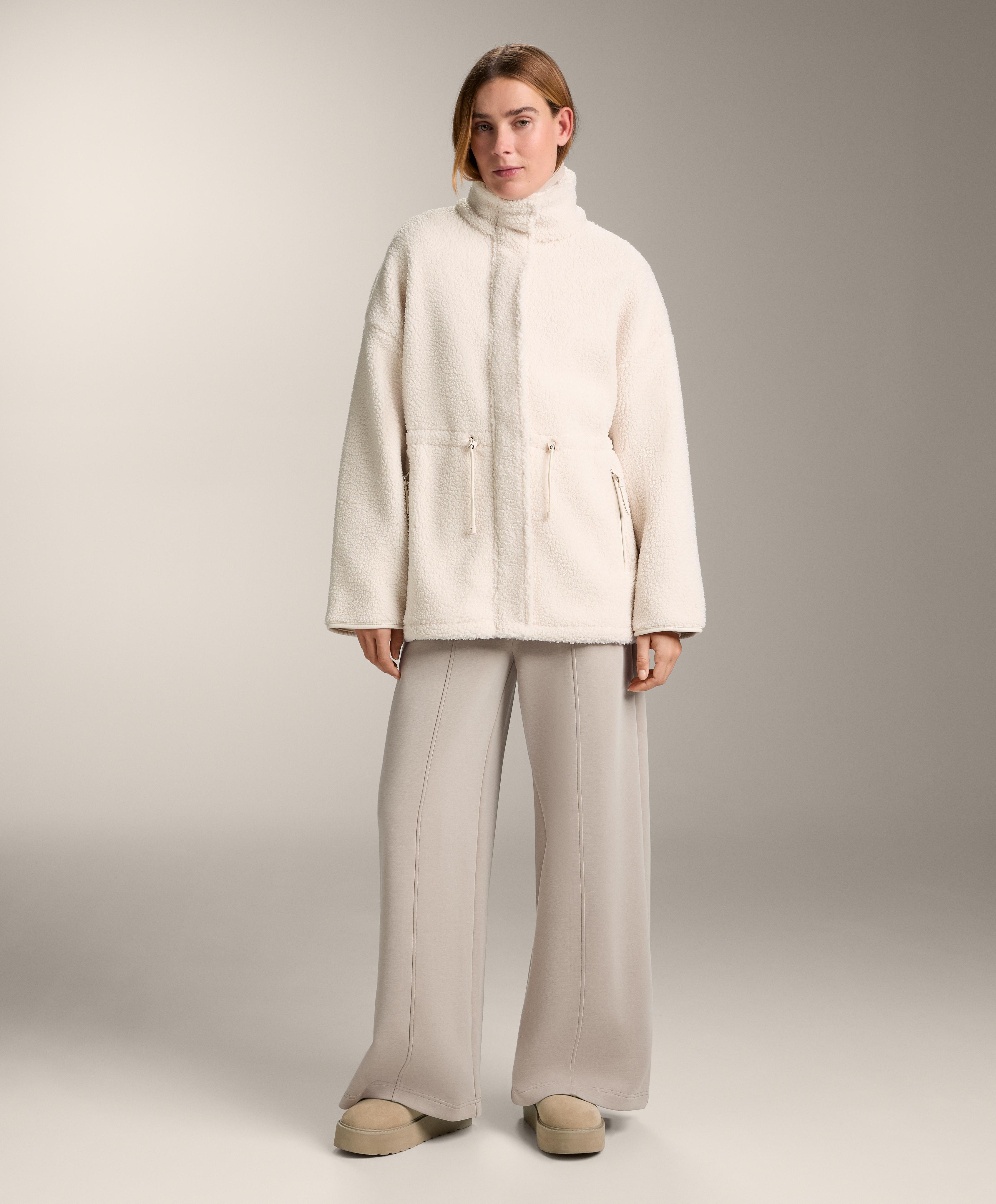 Adjustable waist faux-shearling jacket — ECRU