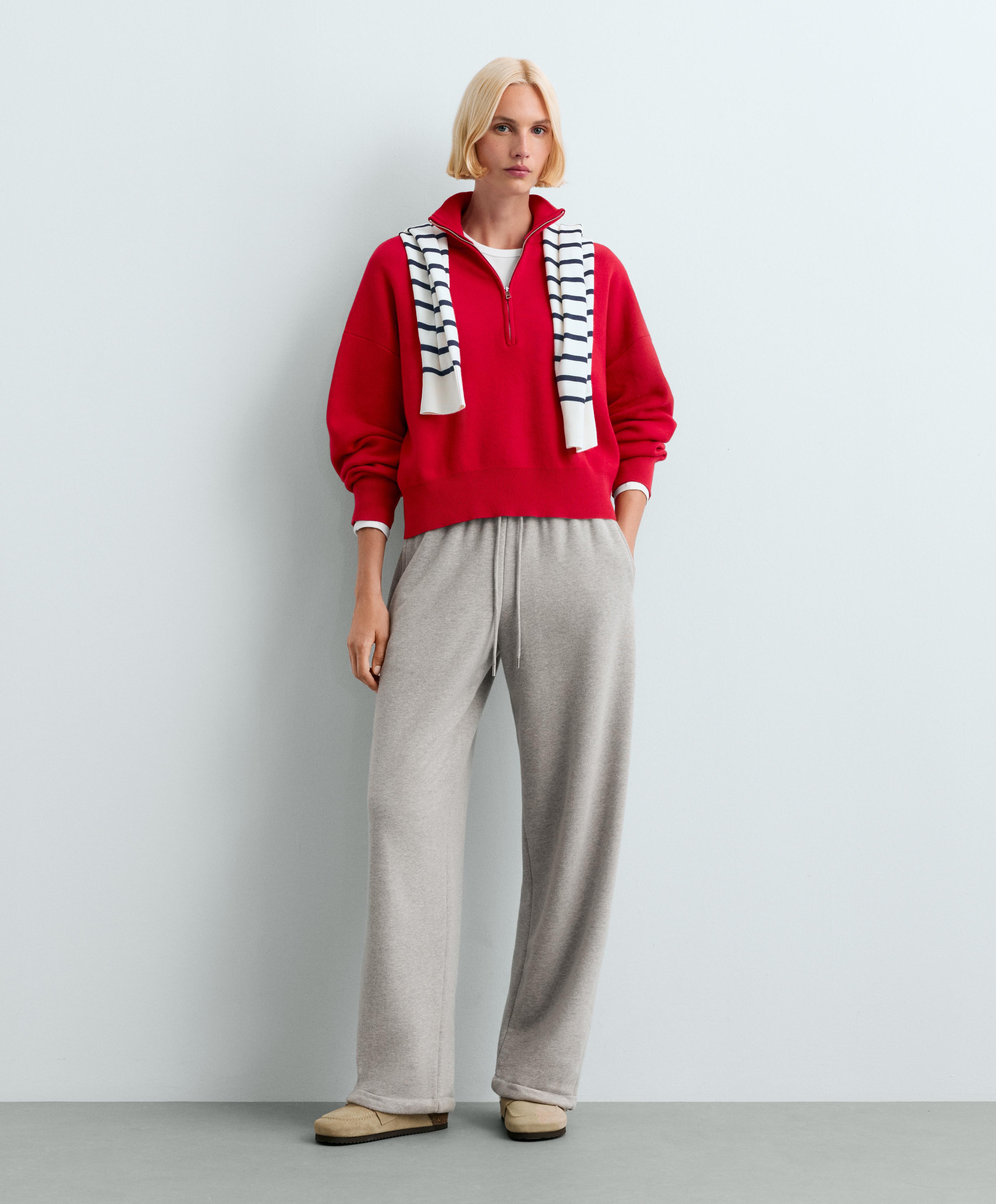 Cotton-blend half-zip knit jumper — STRAWBERRY