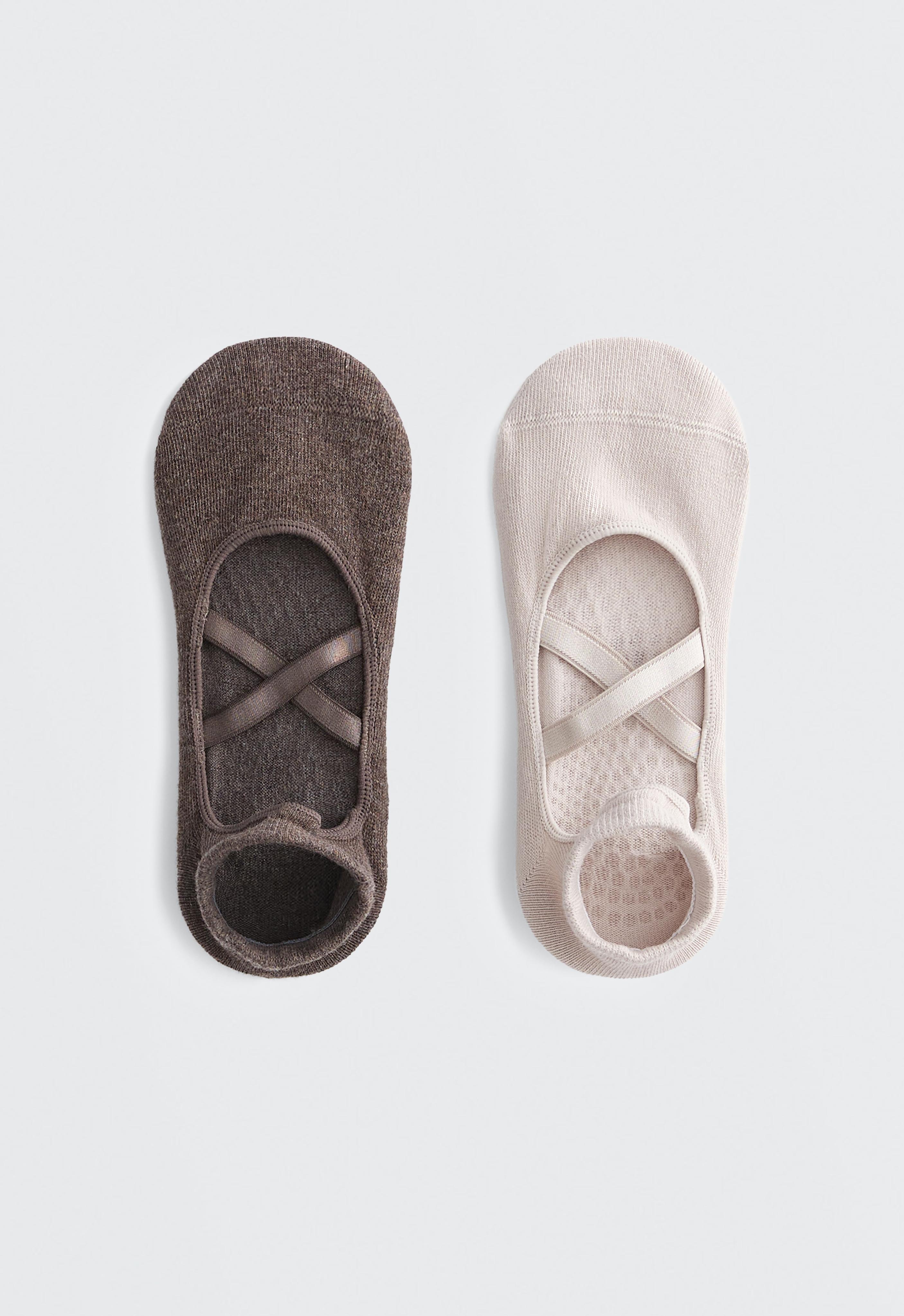 2 Paar Yoga- und Pilates-Sneaker-Socken aus Baumwollmischung mit gekreuzten Riemchen