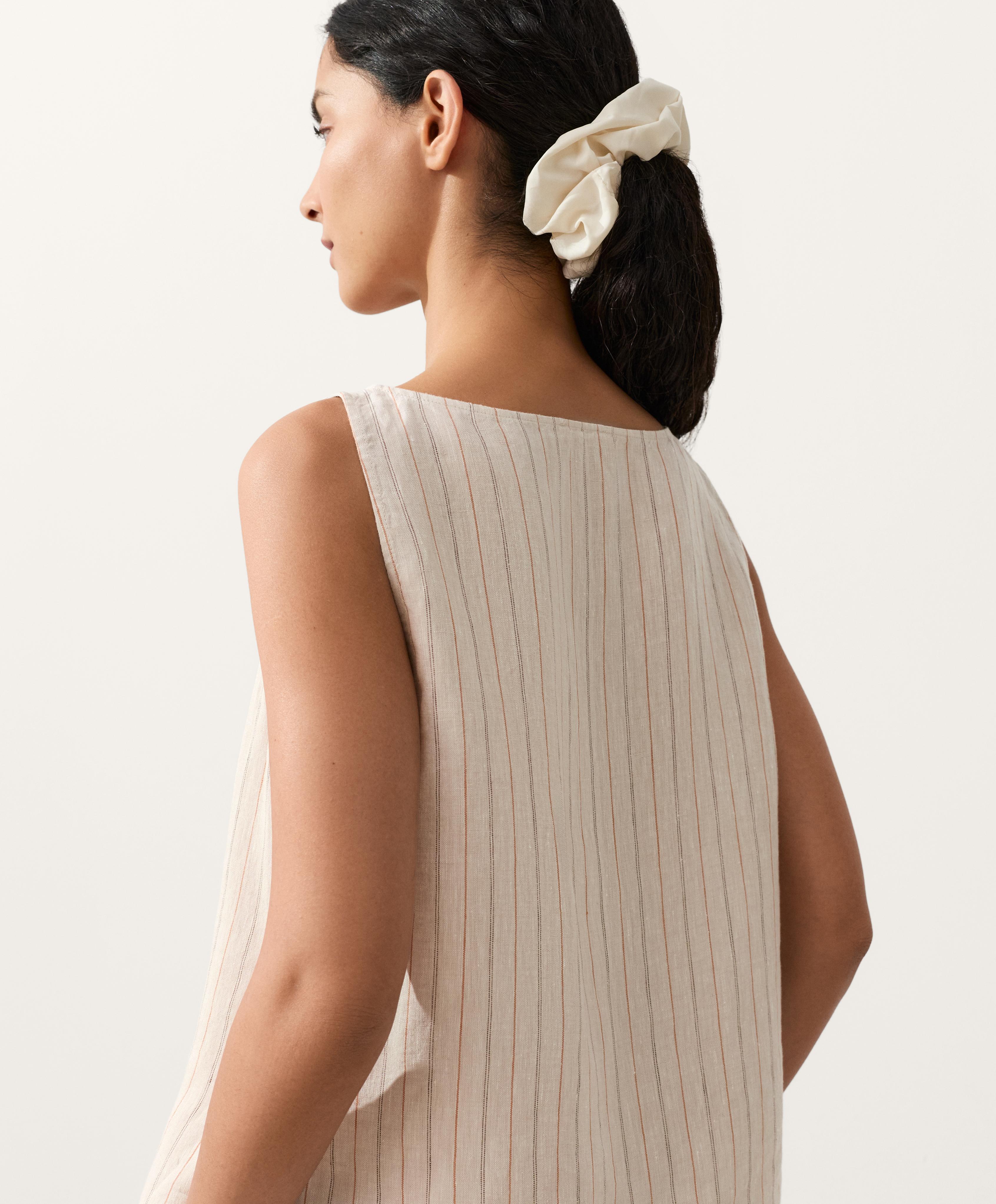 100% linen striped square top — SAND MELANGE