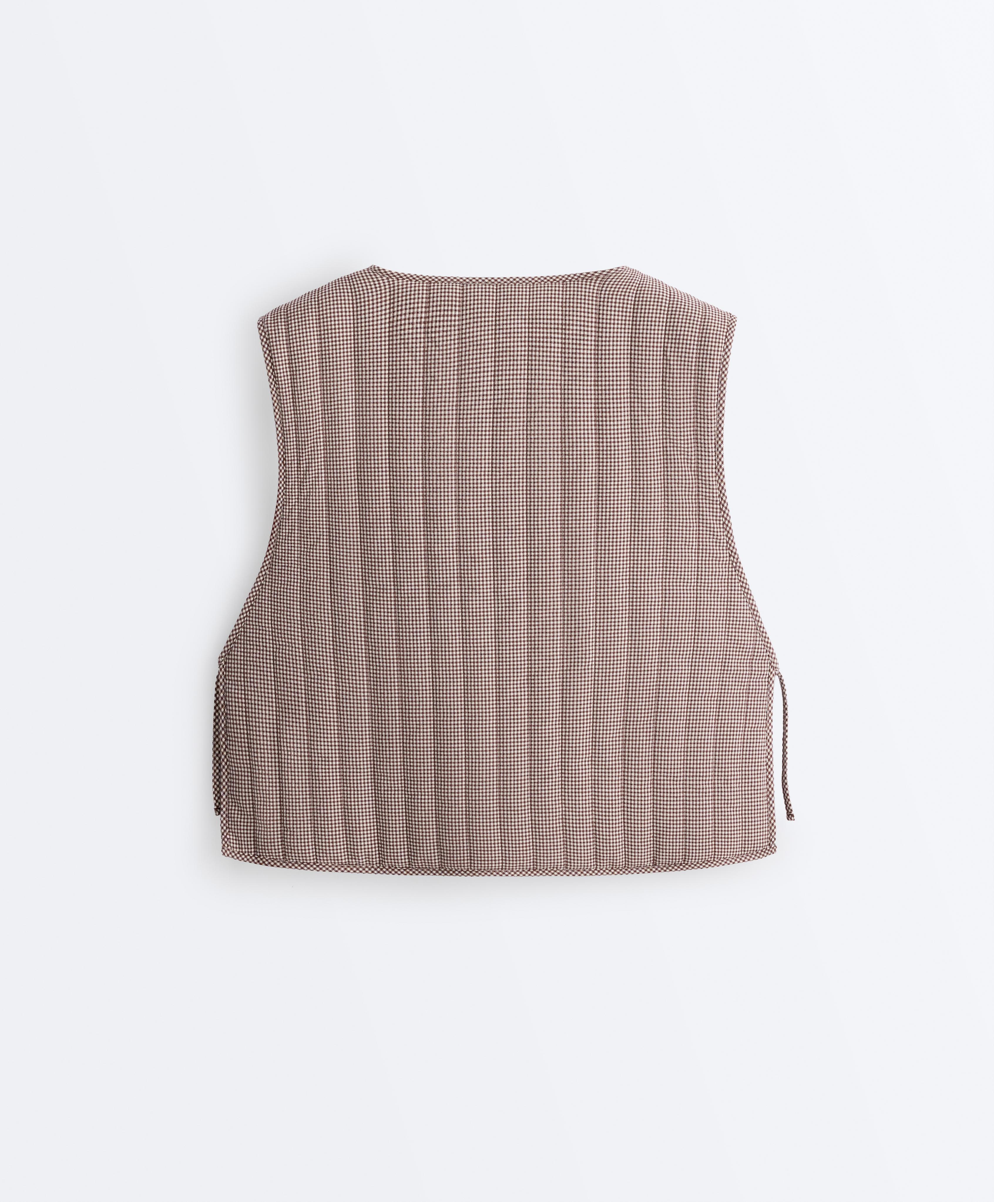 Gingham quilted gilet — MID-BROWN