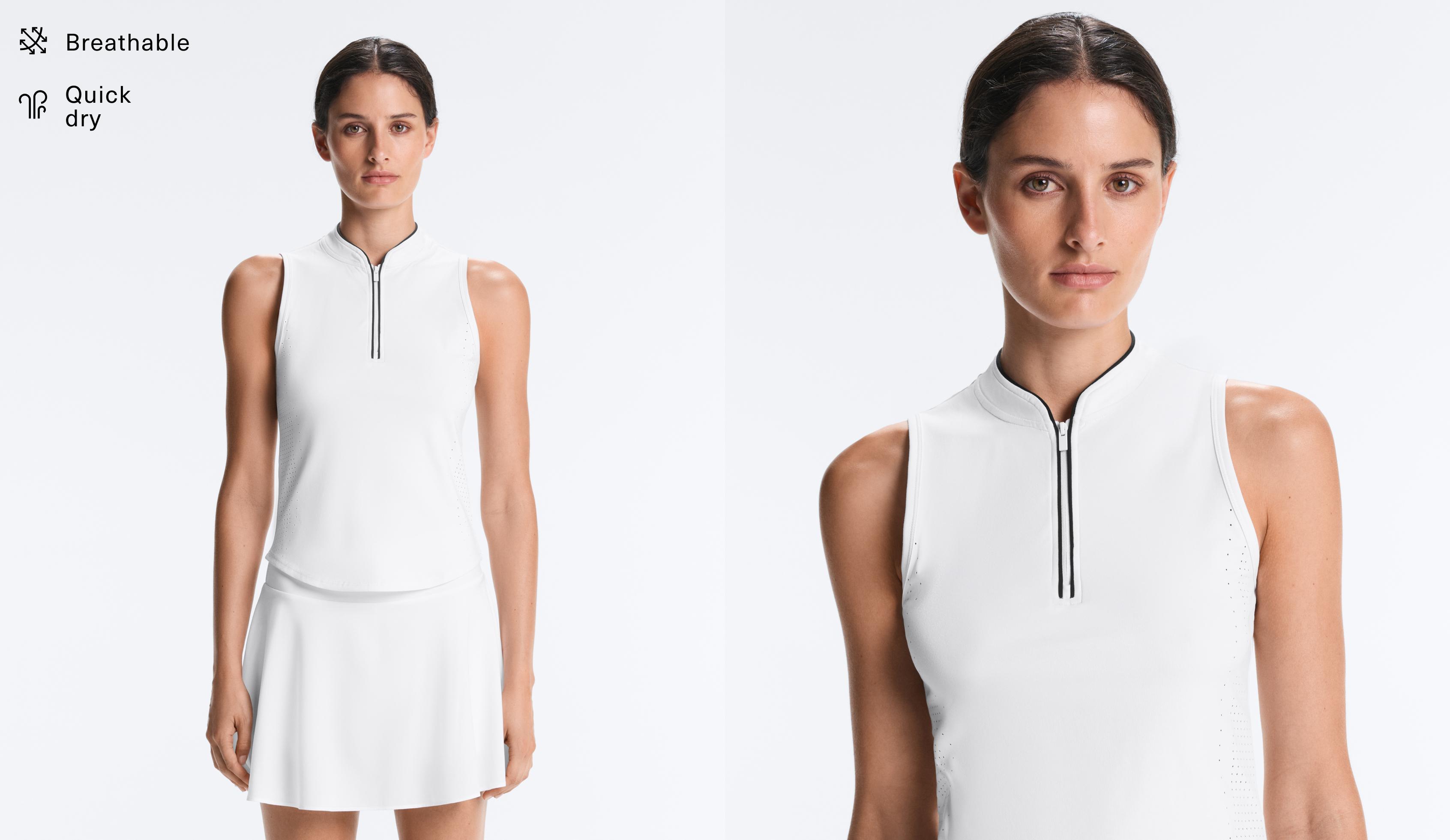 Technical sleeveless T-shirt with half zip — WHITE