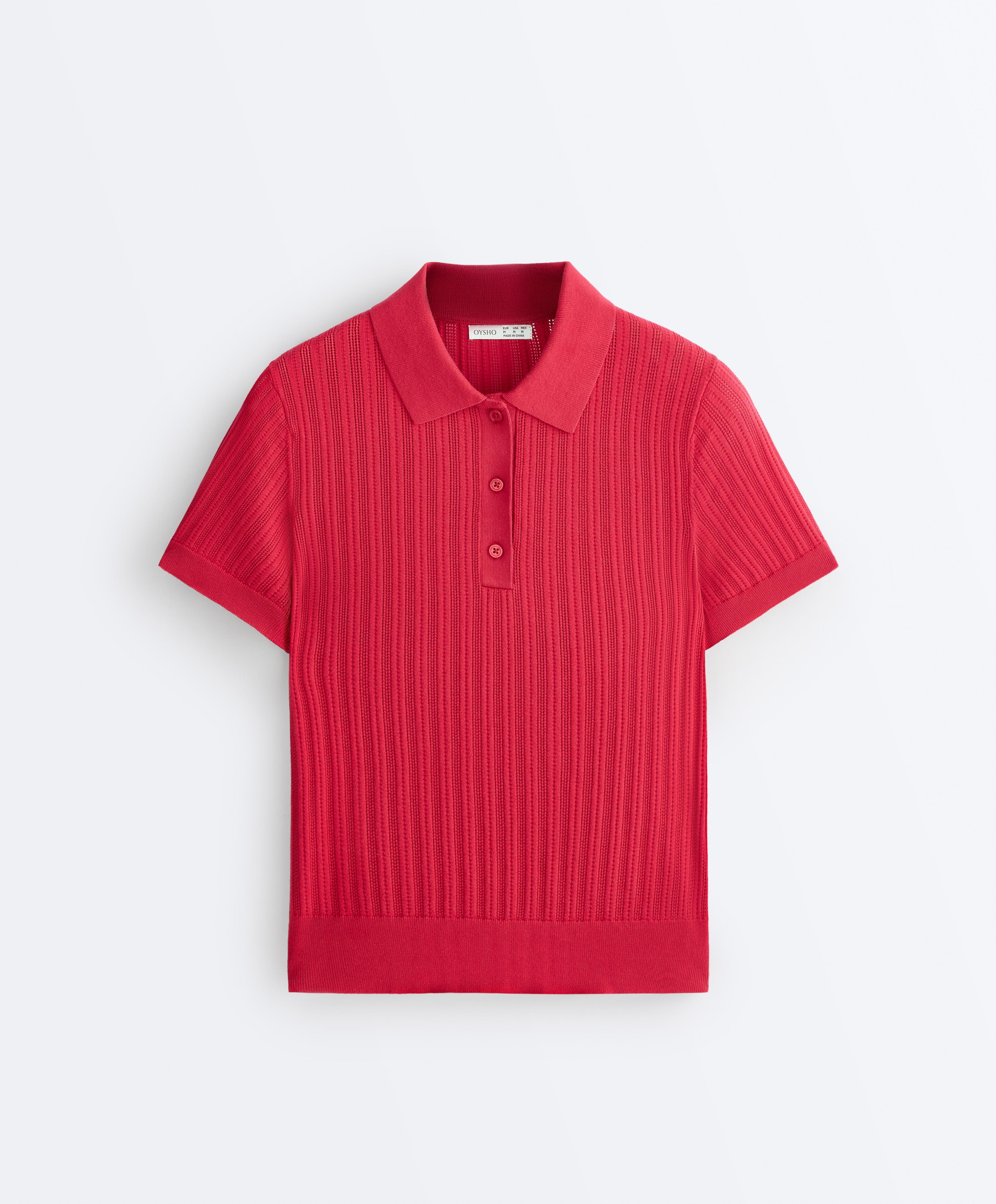 Short sleeve open knit polo shirt — RED