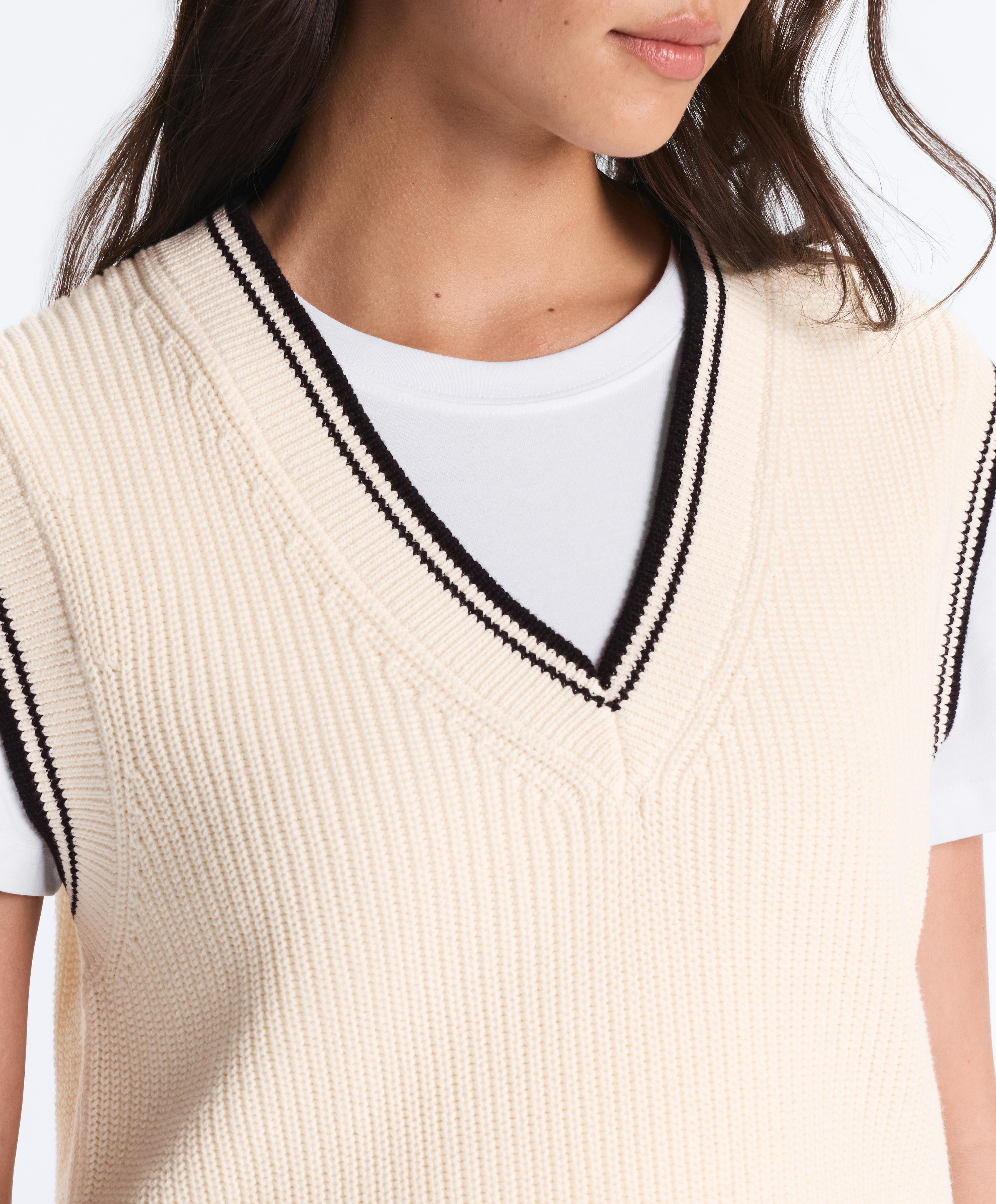Contrast 100% cotton knit vest — PALE ECRU