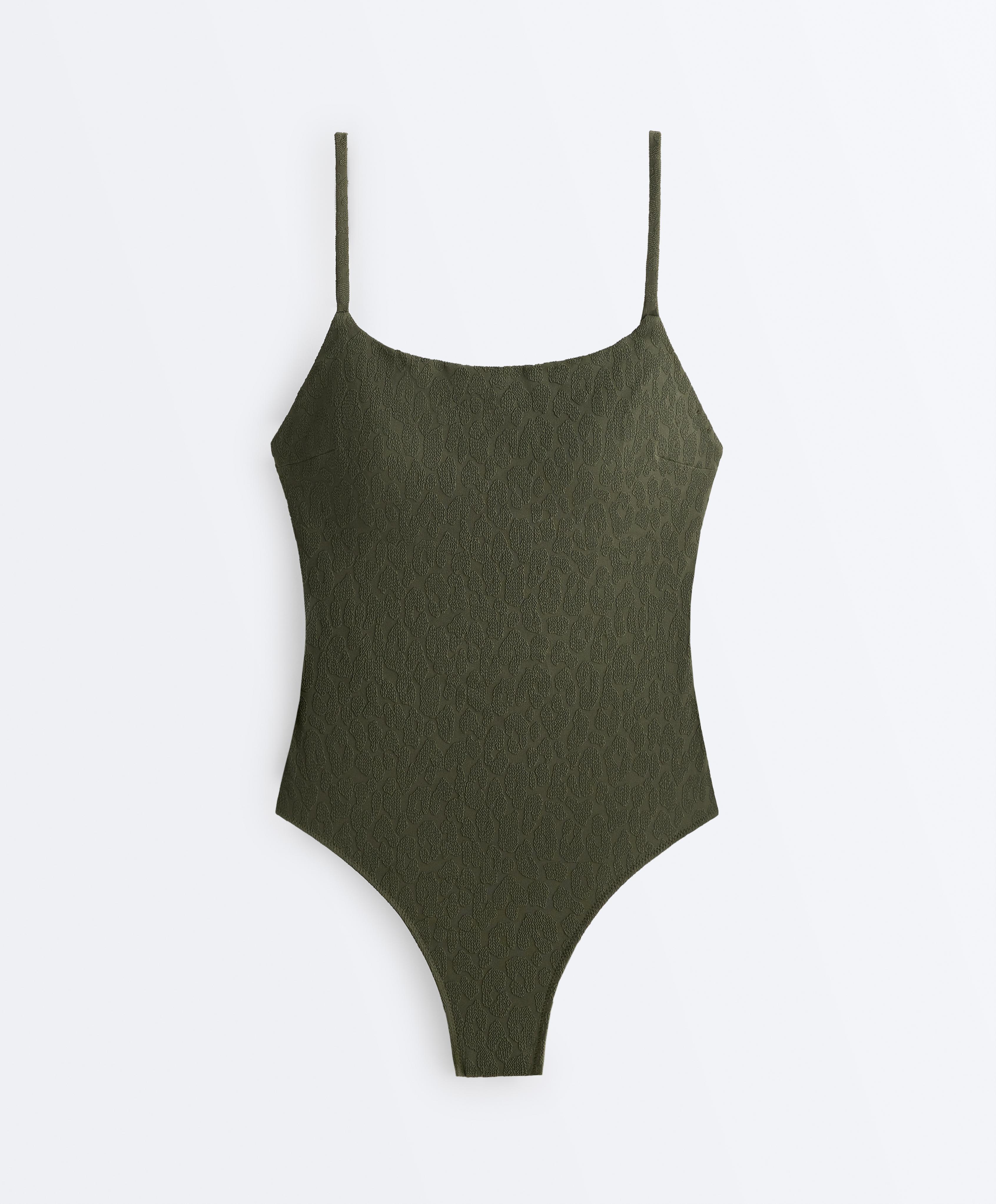 Textured leopard print swimsuit — DARK KHAKI