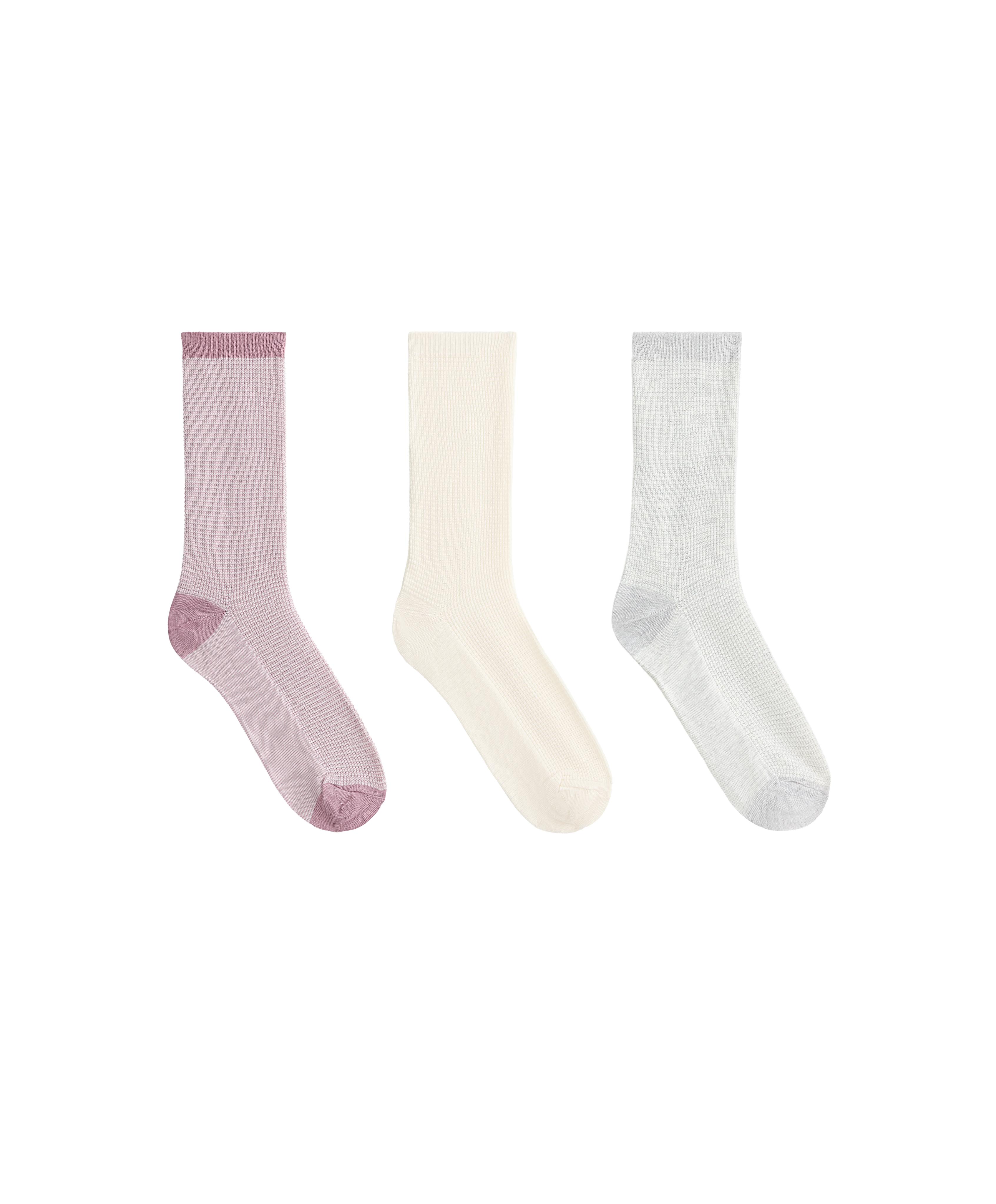 3 pairs of classic cotton textured socks — PINK-MAUVE