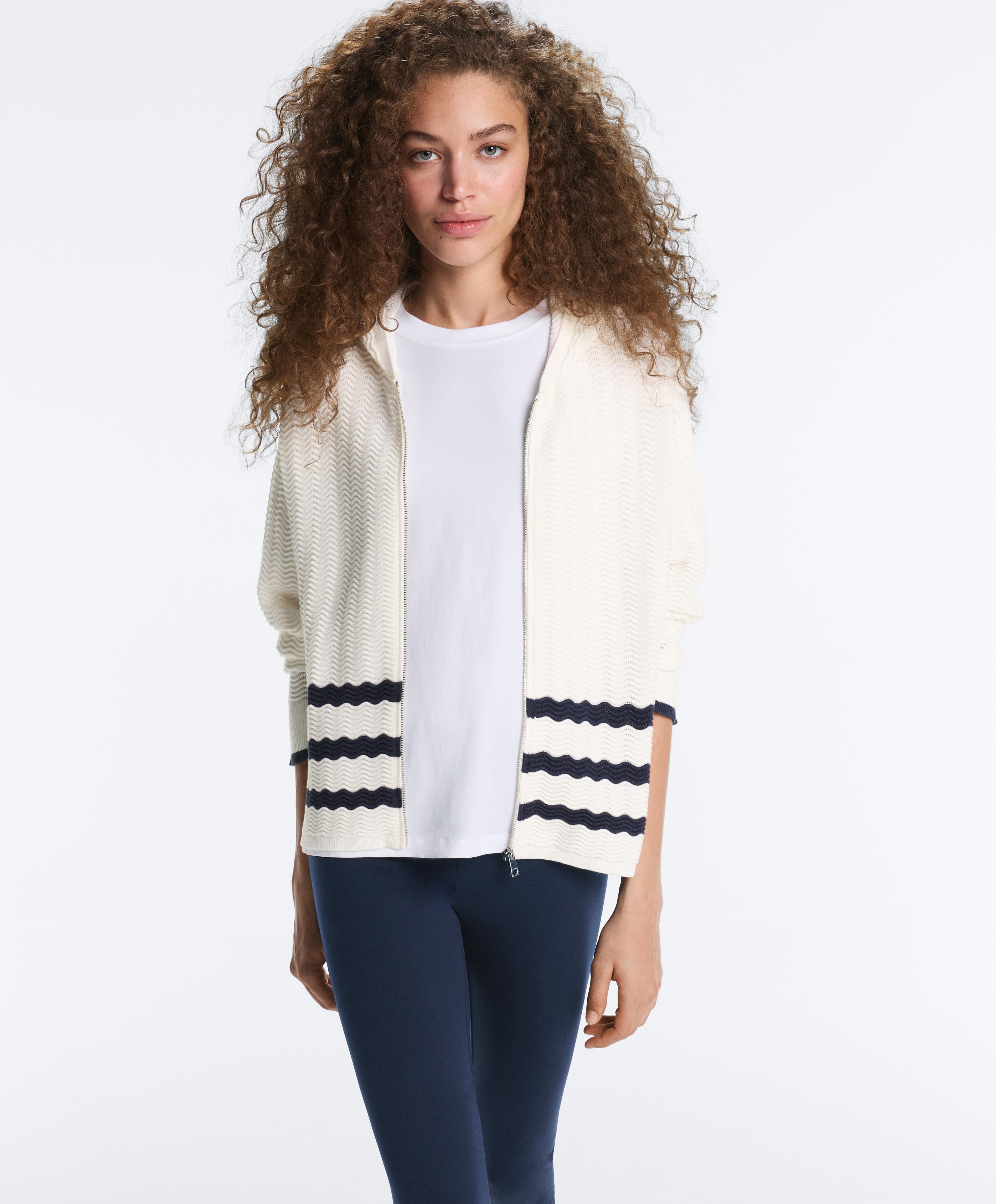 Wave knit hooded jacket — WHITE 