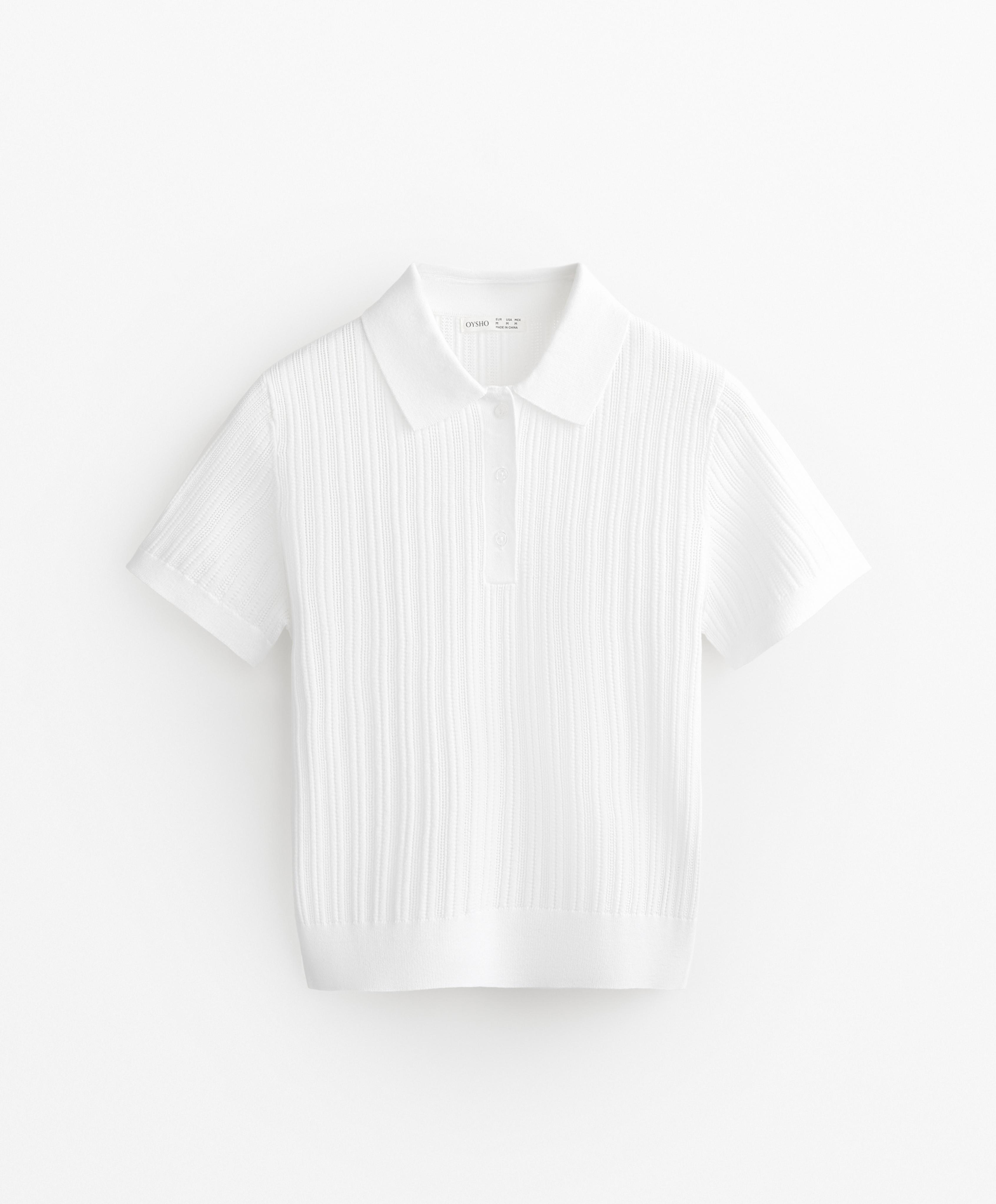 Pointelle knit polo shirt