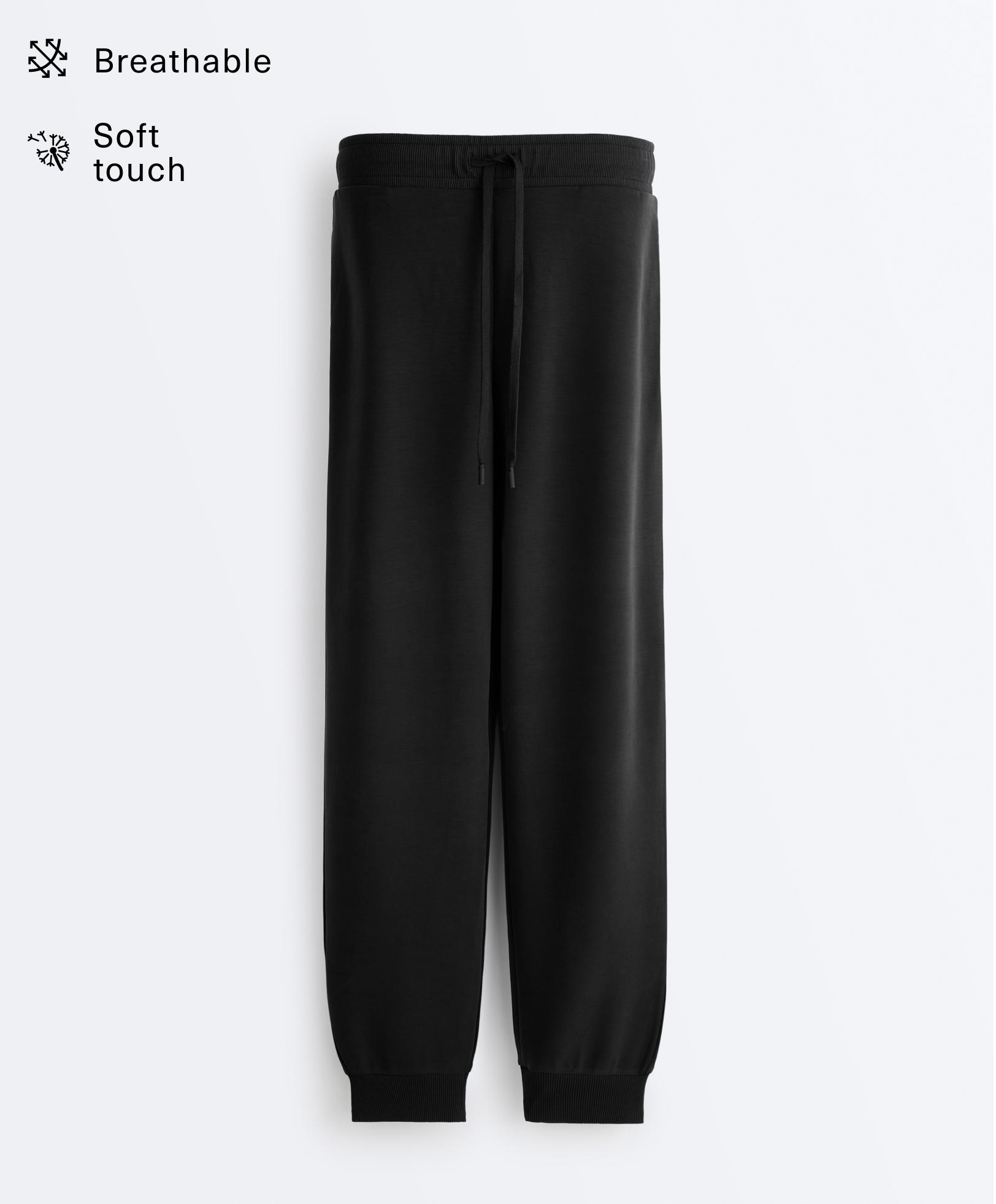 Slim-fit rib modal soft-touch joggers — BLACK