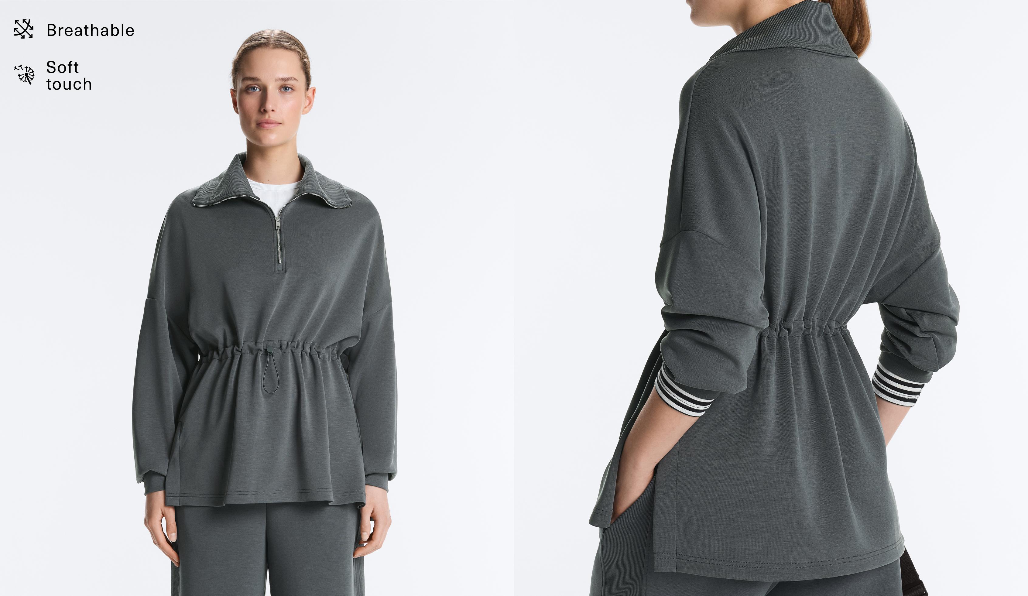 Half-zip sweatshirt with soft-touch modal — ASPHALT