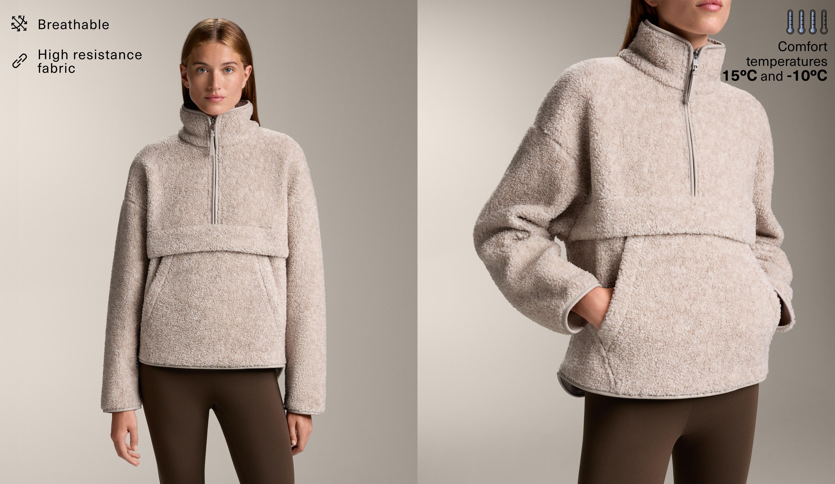 Faux-shearling sweatshirt with front pocket — PALE ASPHALT