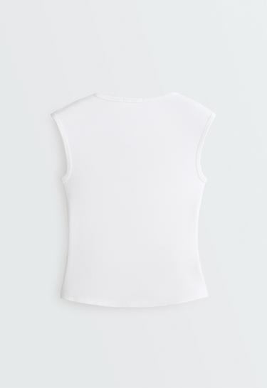 Sleeveless rib T-shirt with cotton and modal buttons — WHITE  6
