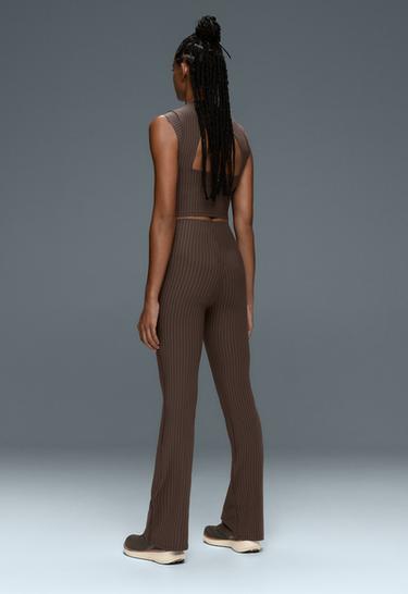 Compressive short-sleeve pinstripe tank top — BROWN 5