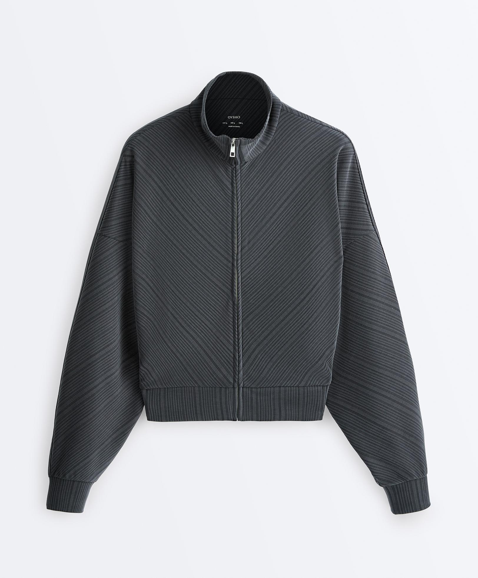 Asymmetric stripe jacket with modal — ASPHALT