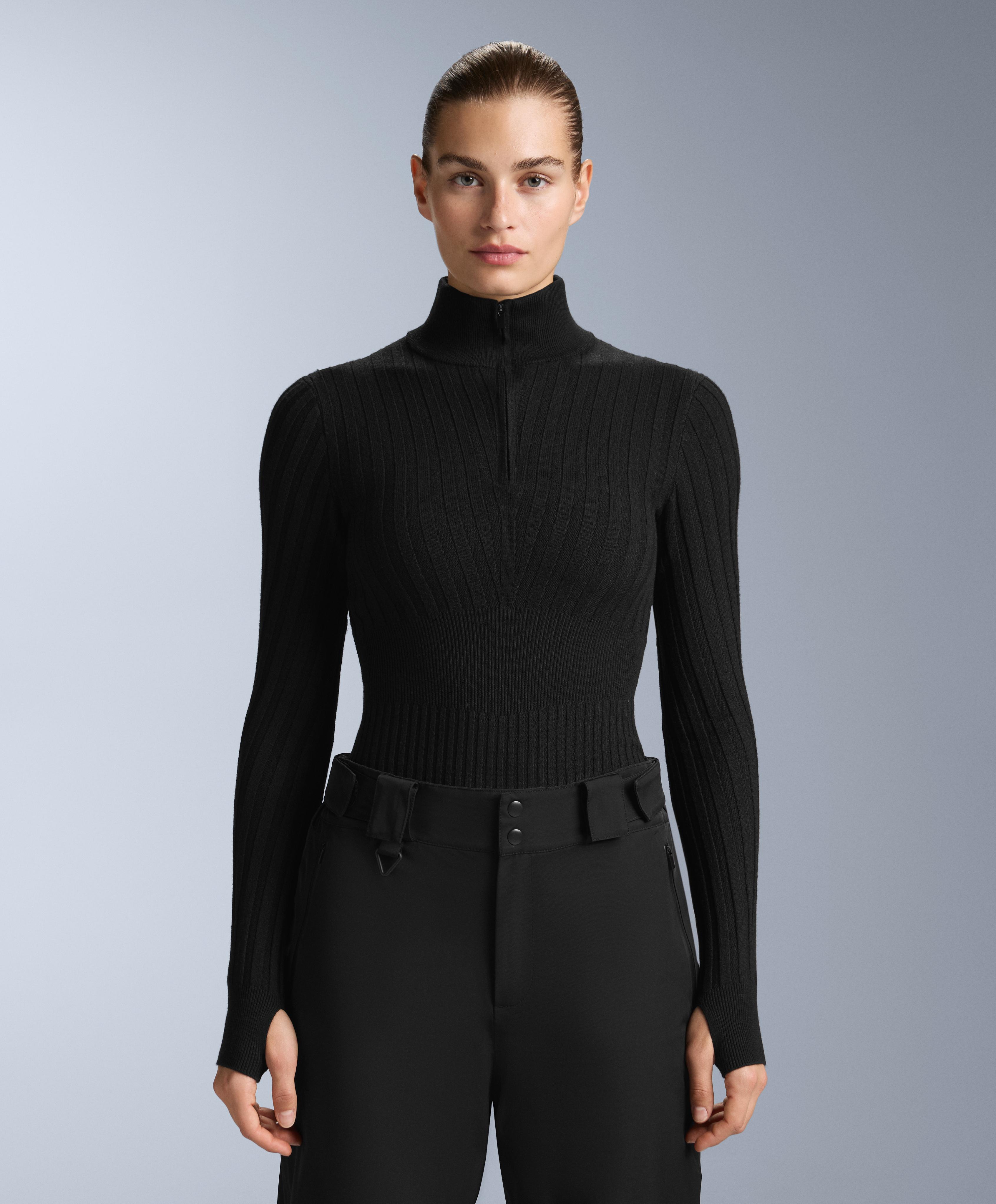 Thermal base layer rib knit T-shirt with peak — BLACK