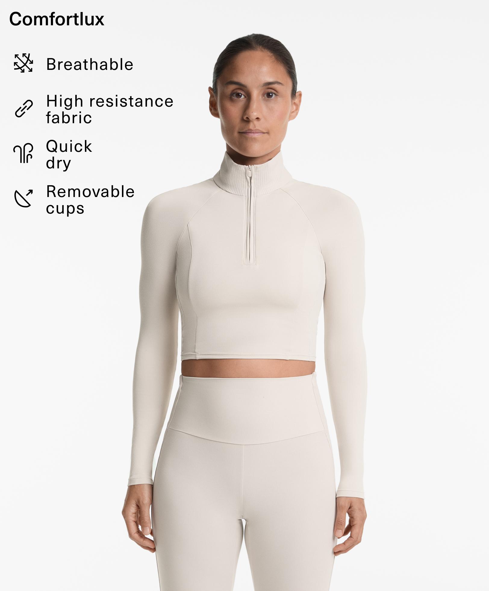 Comfortlux rib long-sleeved crop T-shirt with zip