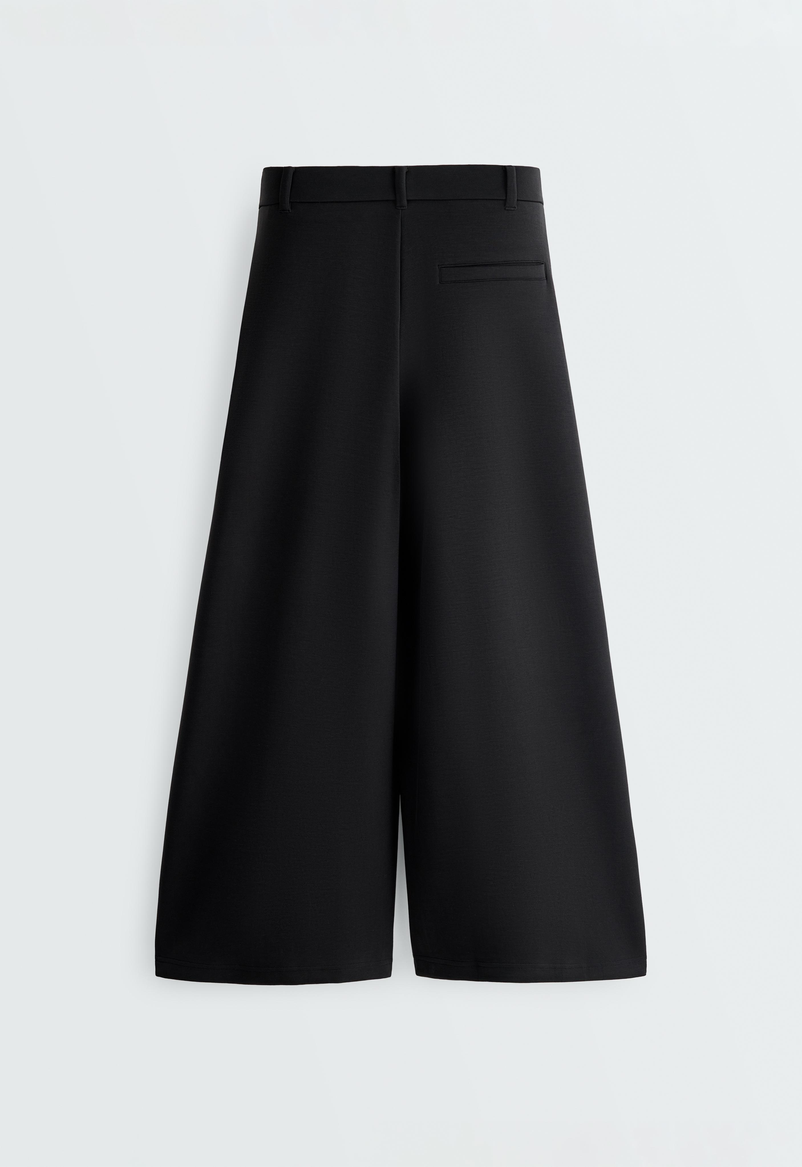 Soft-touch wide-leg crop trousers with modal and pleats — BLACK