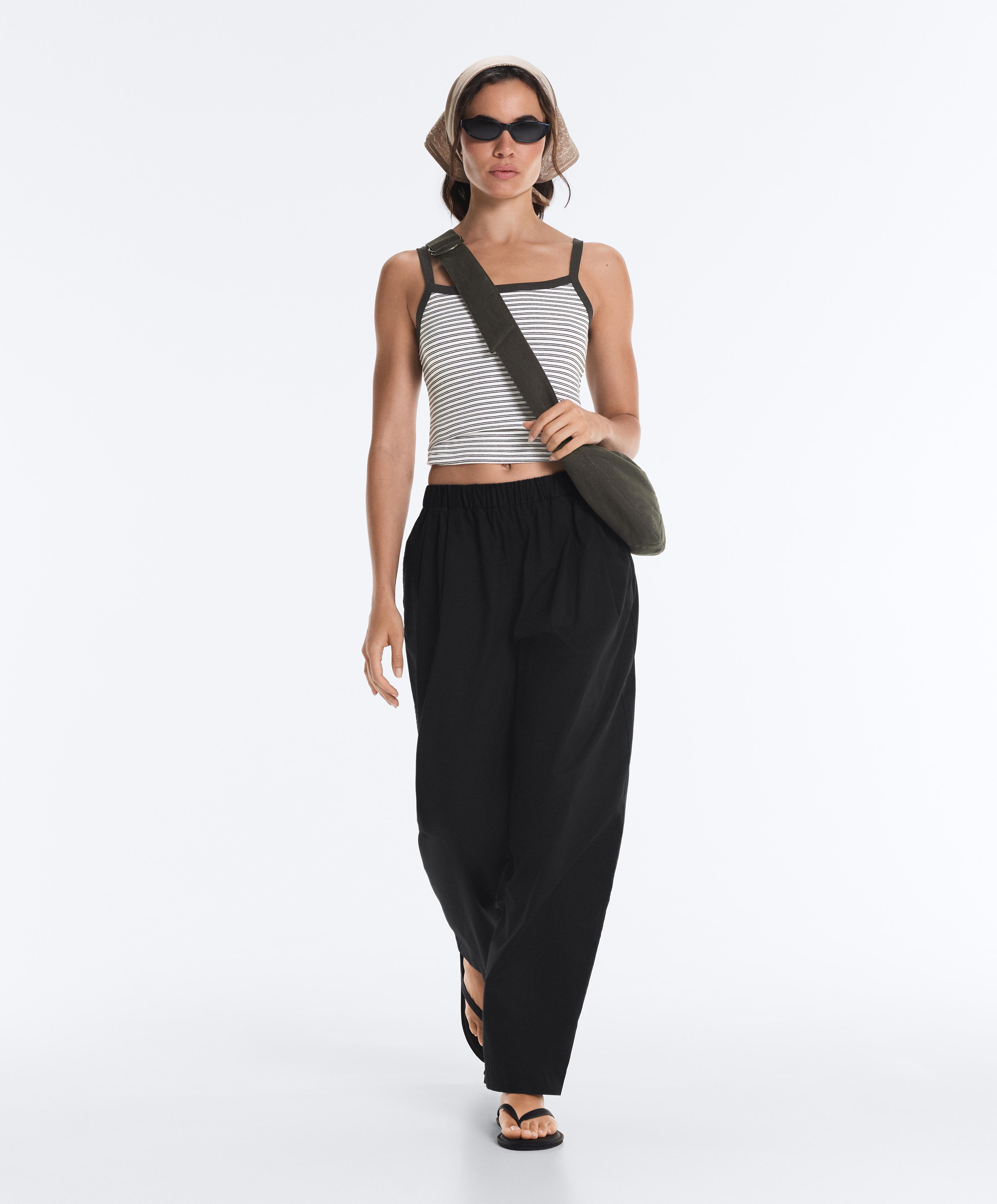 100% cotton tapered trousers — BLACK