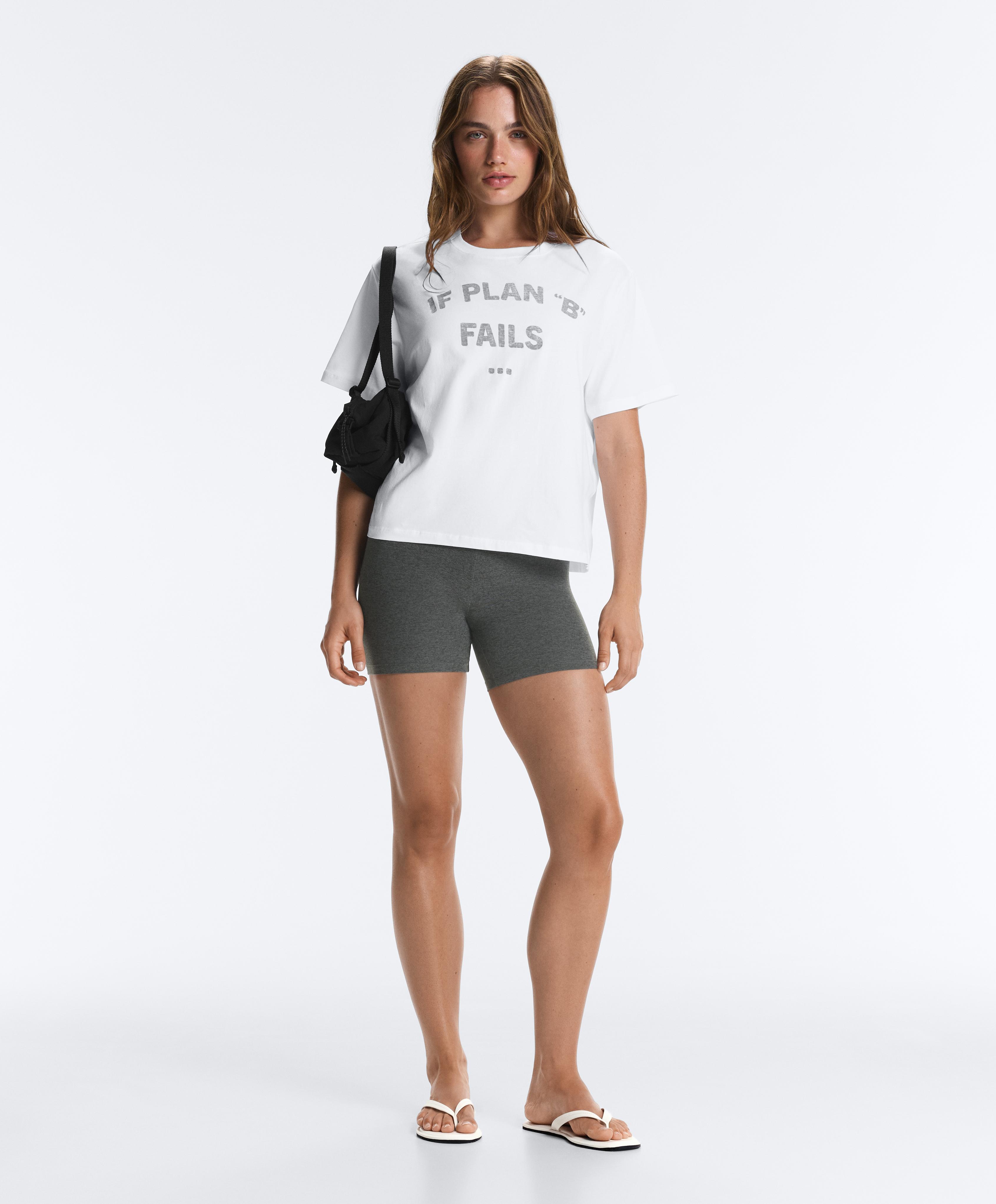 Boxy cotton blend T-shirt with slogan — WHITE
