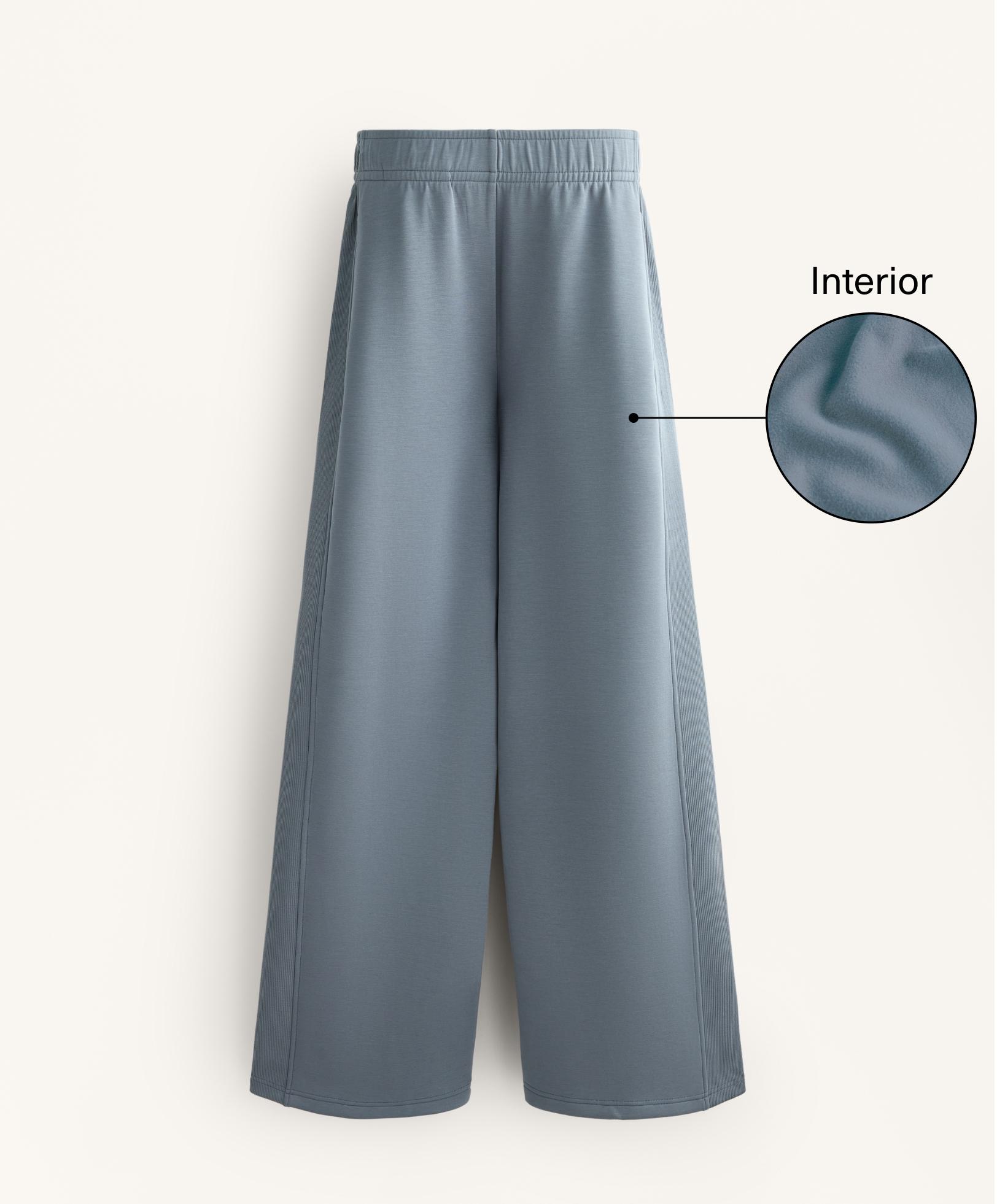 Wide-leg straight trousers with side rib and brushed modal